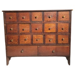 19thc Original Painted Apothecary Cabinet with 17 Drawers