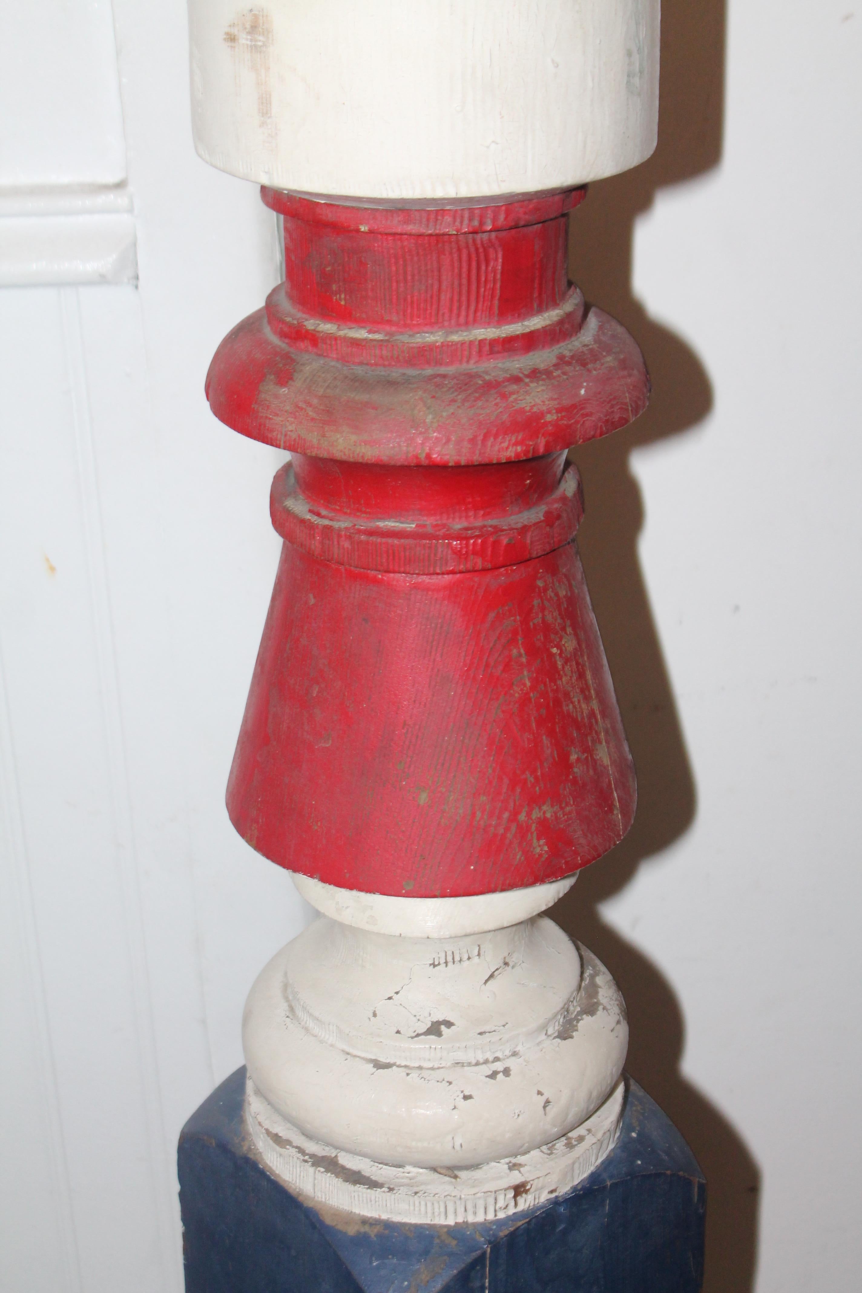 19th Century Original Painted Barber Pole on Wheels In Good Condition In Los Angeles, CA