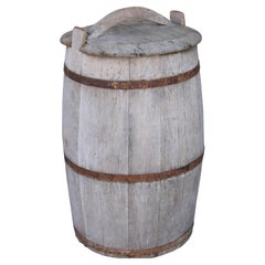 19th C Original Painted Barrel with Lid