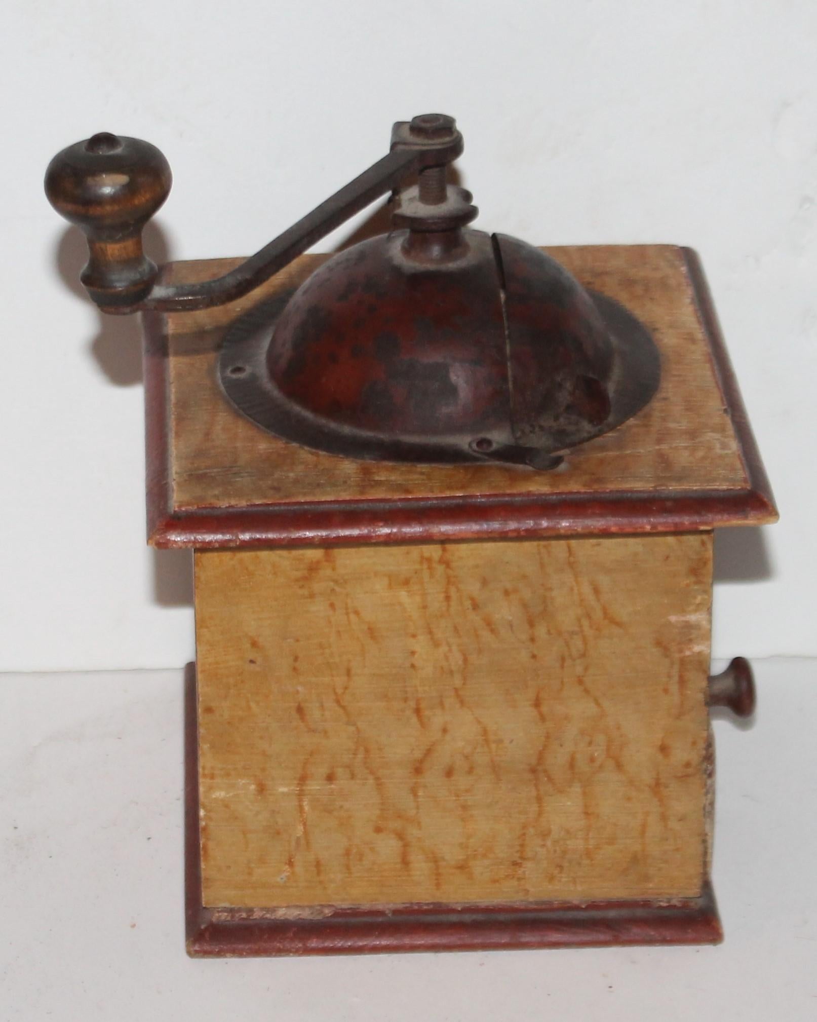American 19th Century Original Painted Coffee Grinder For Sale