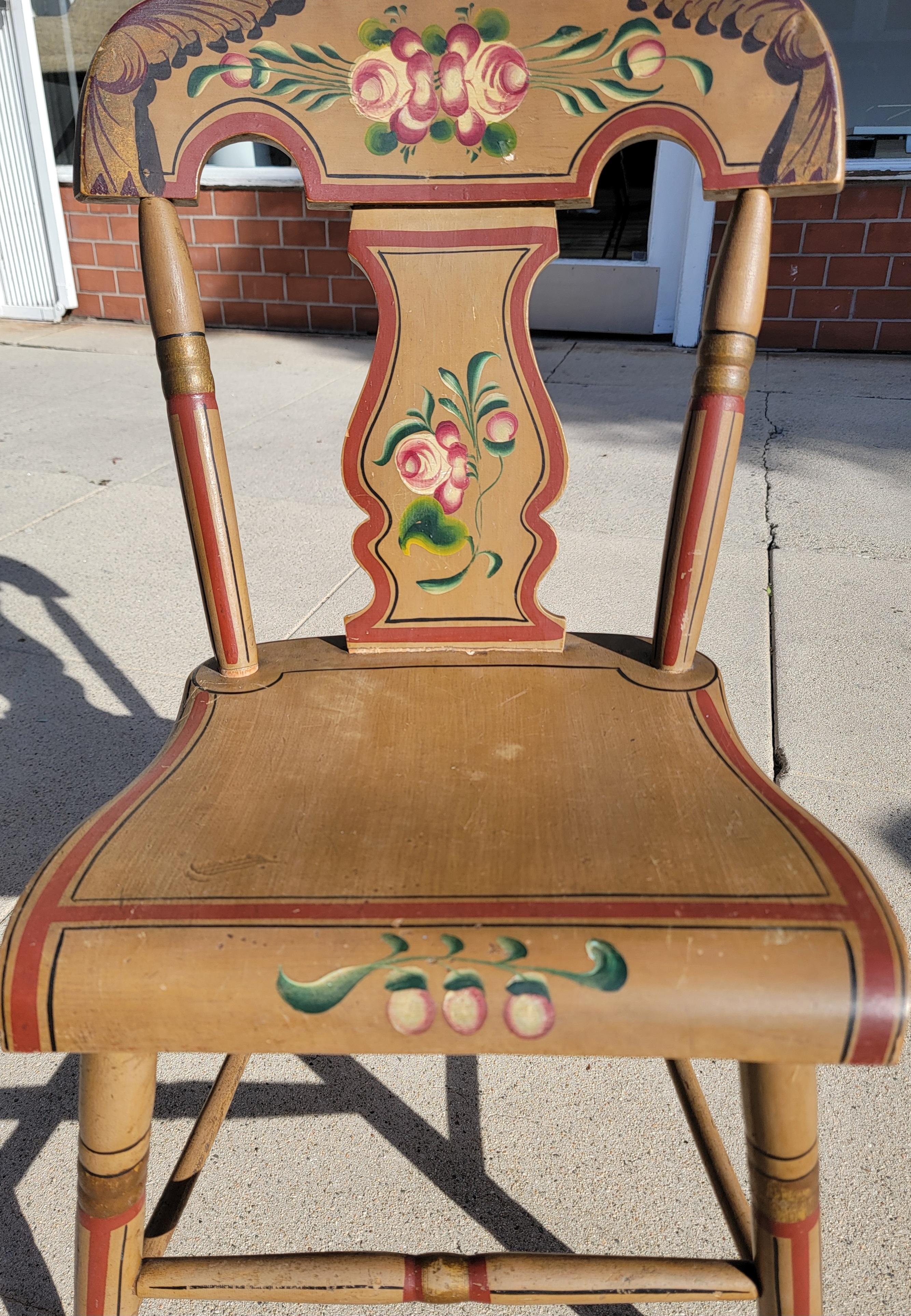 19Thc Original Painted Decorated Fiddle Back  Chairs -Set of Six Signed G. Nees For Sale 1