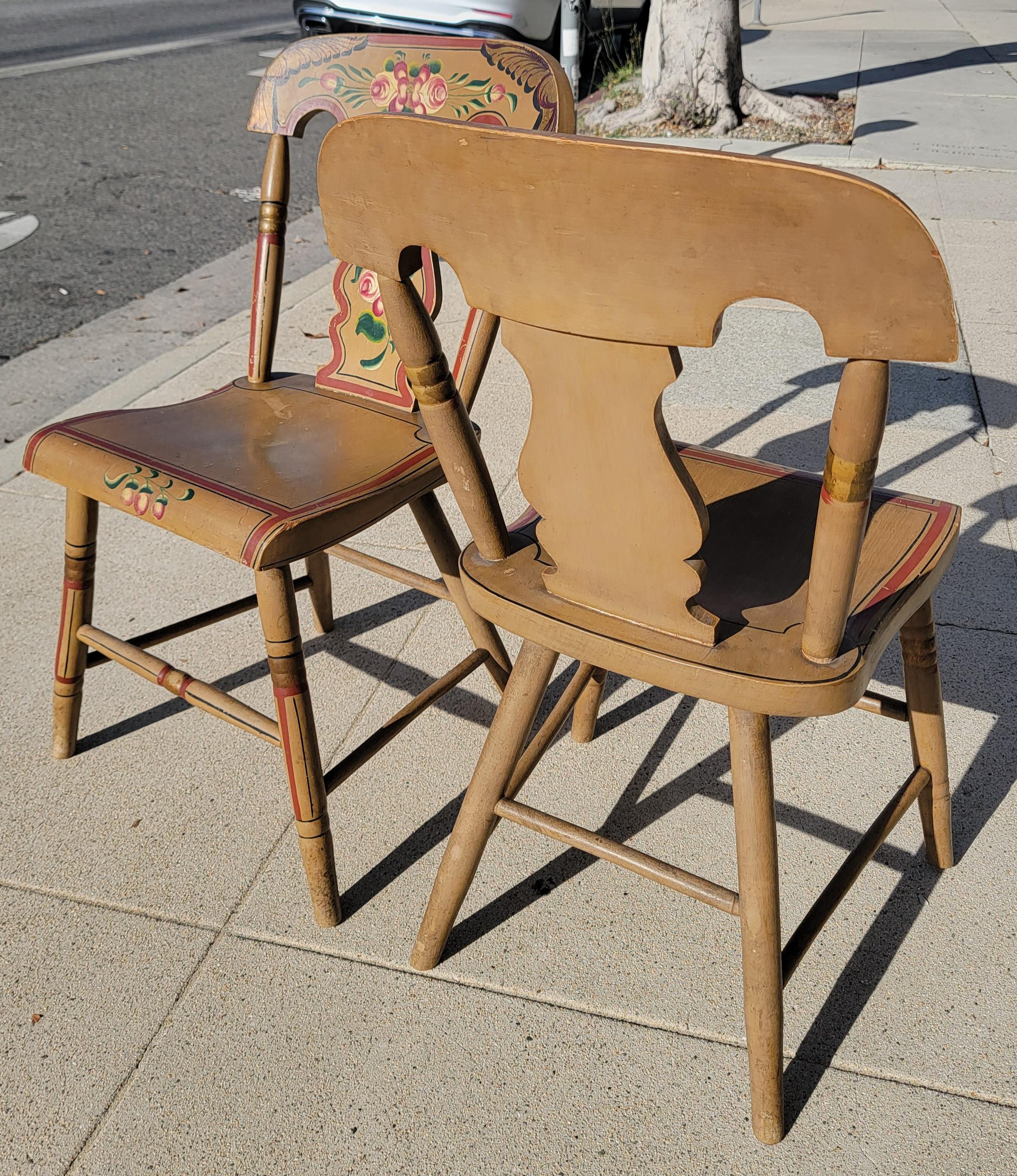Wood 19Thc Original Painted Decorated Fiddle Back  Chairs -Set of Six Signed G. Nees For Sale