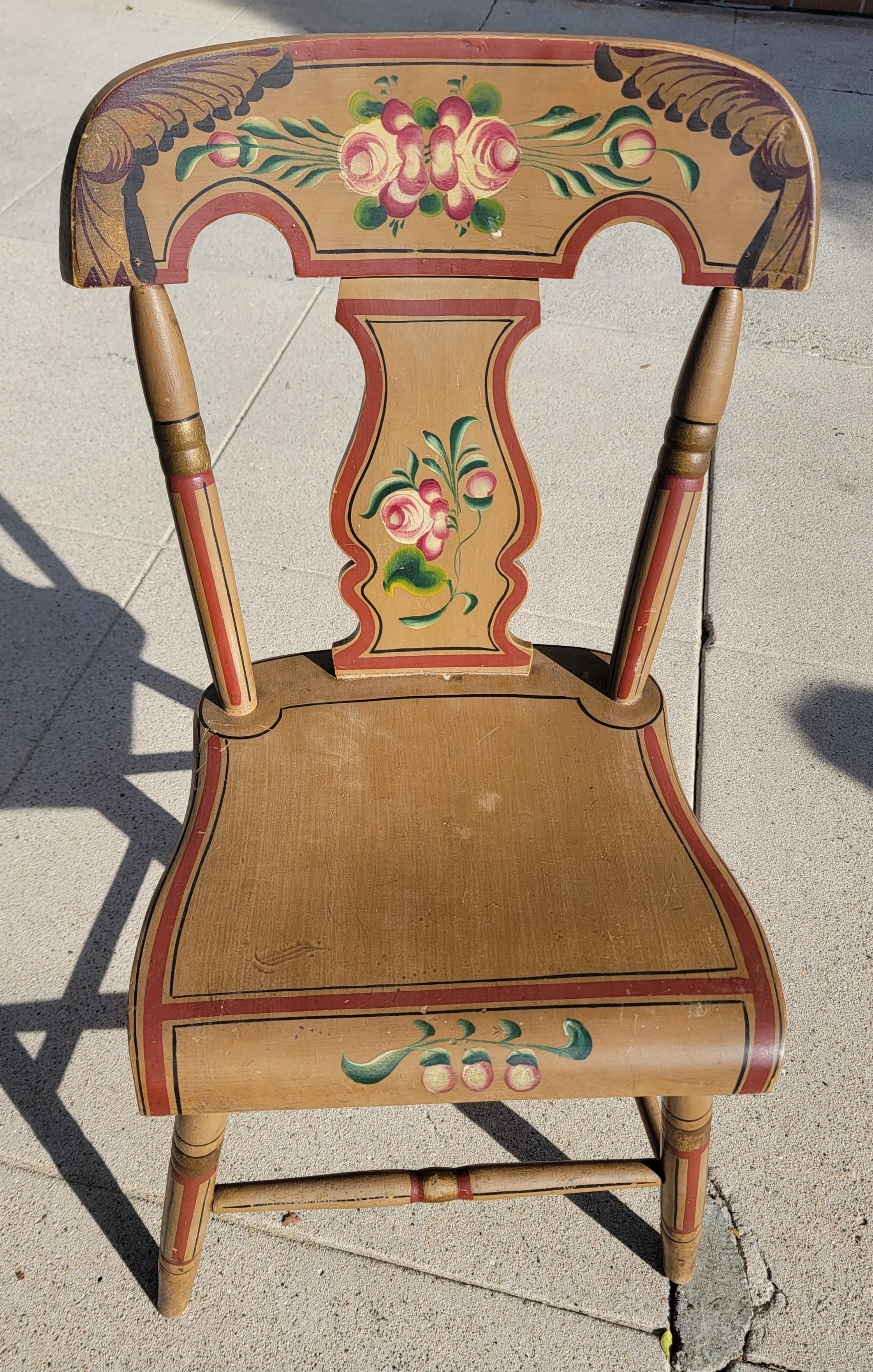 Wood 19Thc Original Painted Decorated Fiddle Back  Chairs -Set of Six Signed G. Nees For Sale