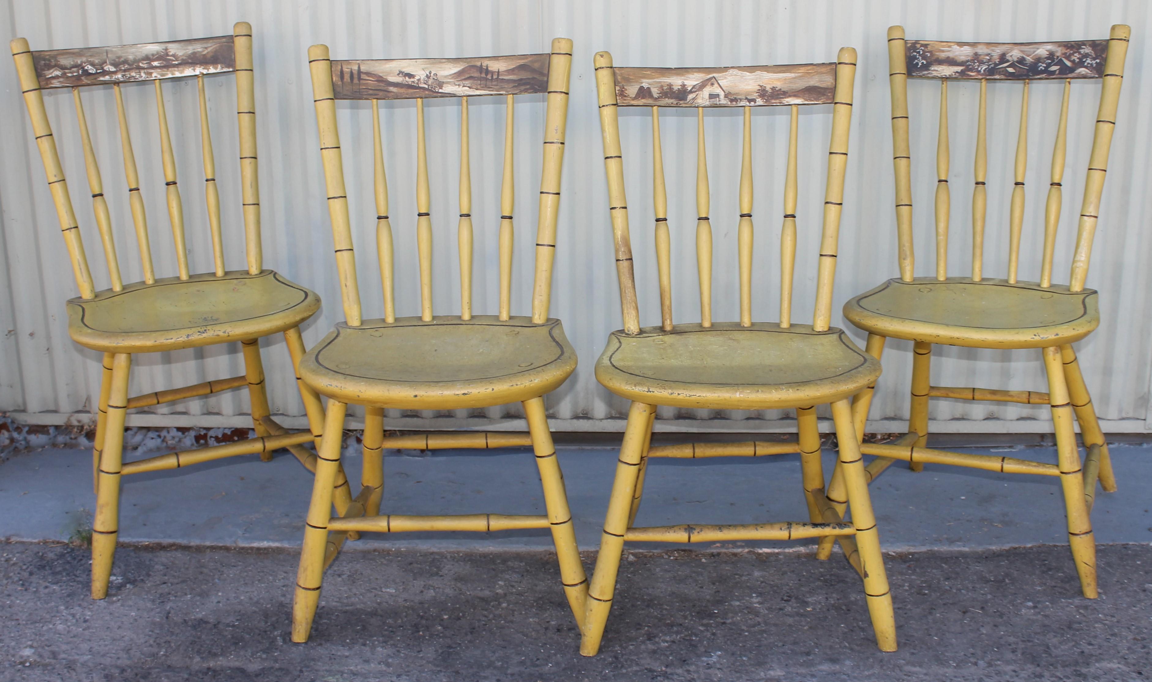 Hand-Painted 19Thc Original Painted & Decorated NE Chairs For Sale
