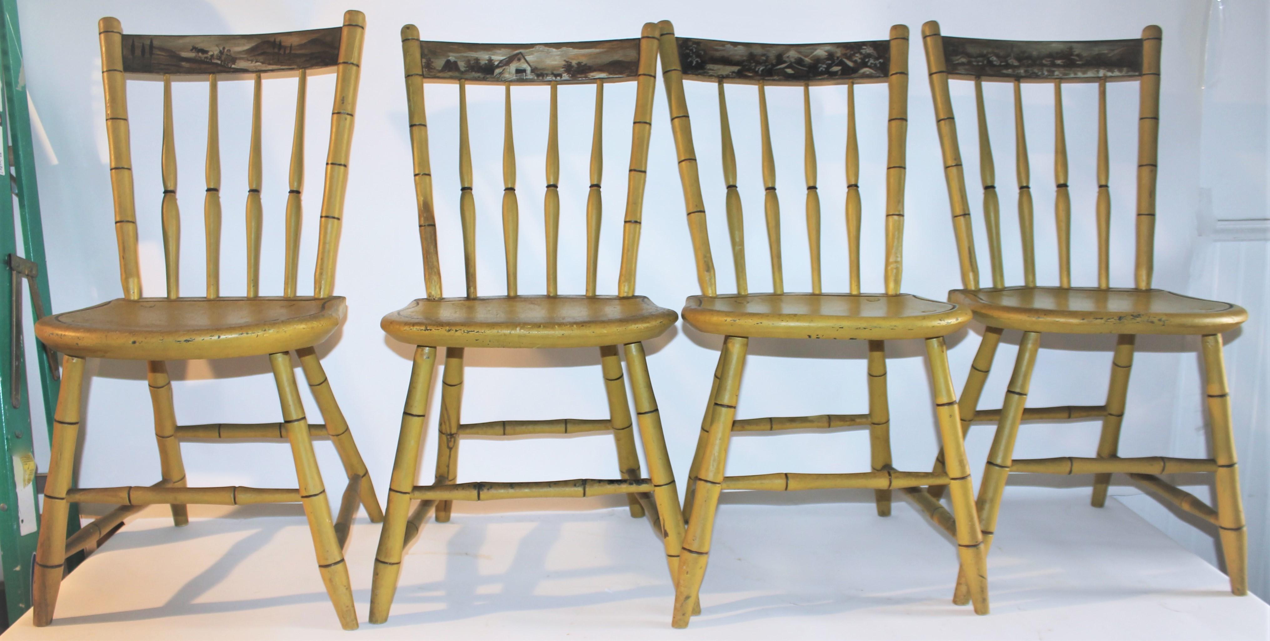 19Thc Original Painted & Decorated NE Chairs In Good Condition For Sale In Los Angeles, CA