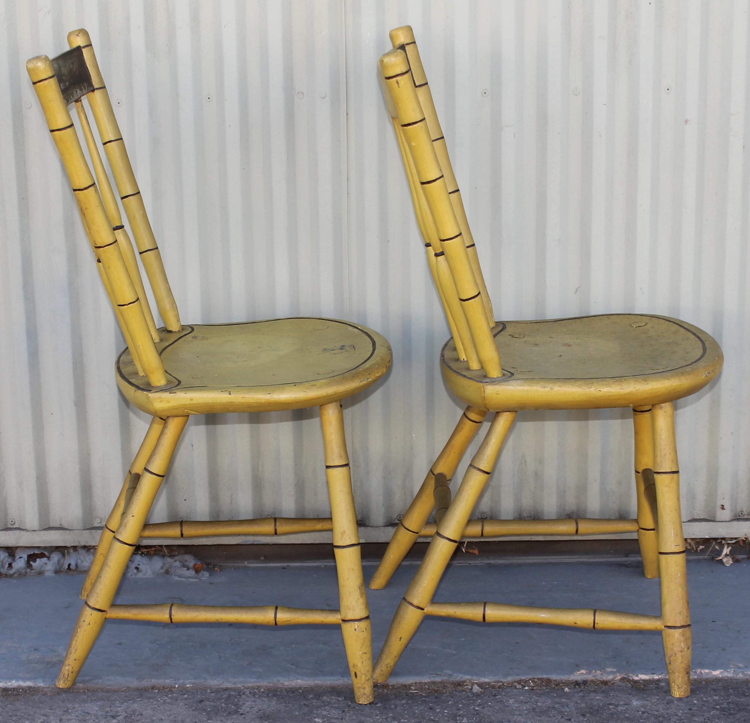 Wood 19Thc Original Painted & Decorated NE Chairs For Sale