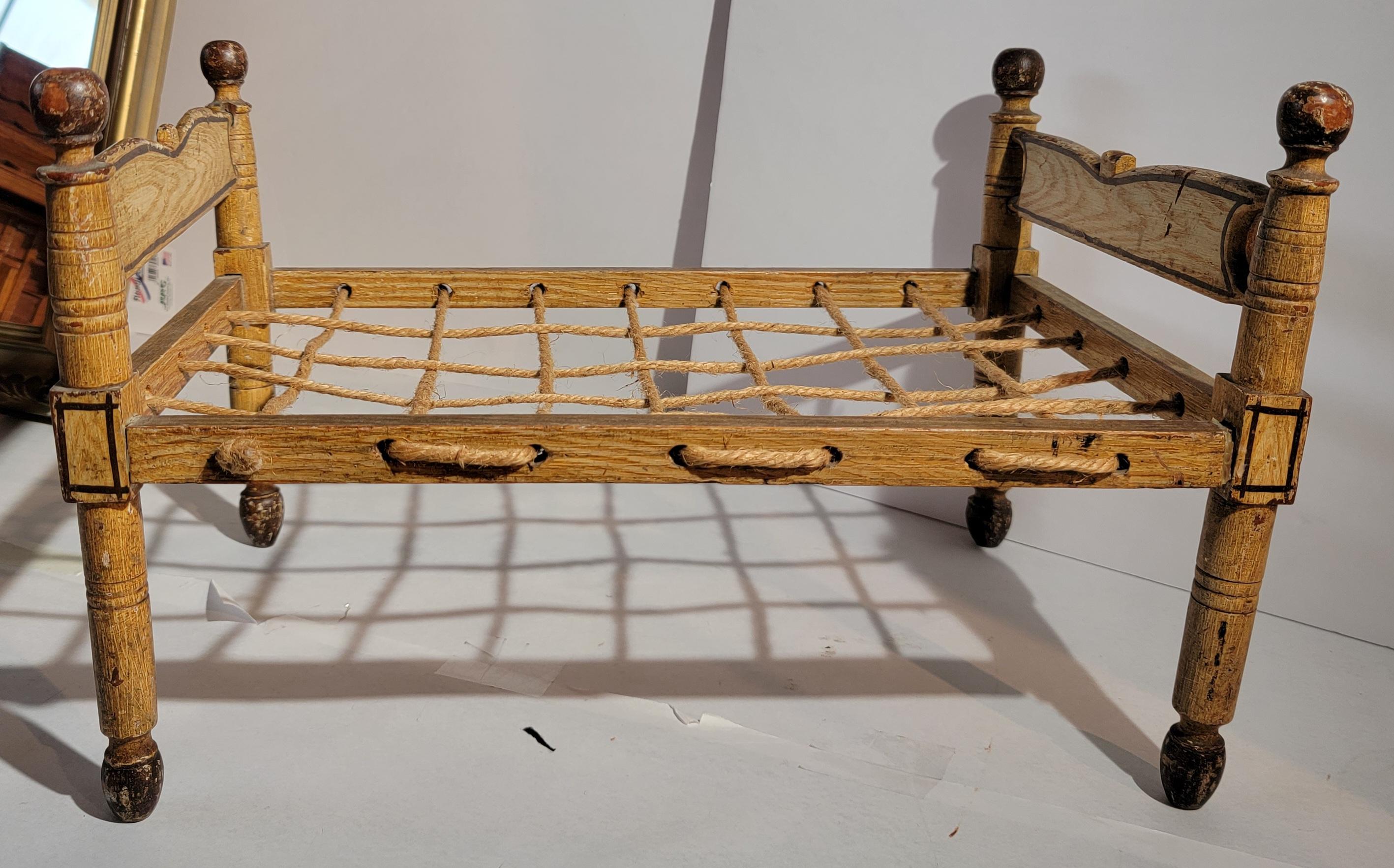 Hand-Crafted 19th Century Original Painted Doll Bed from Pennsylvania For Sale