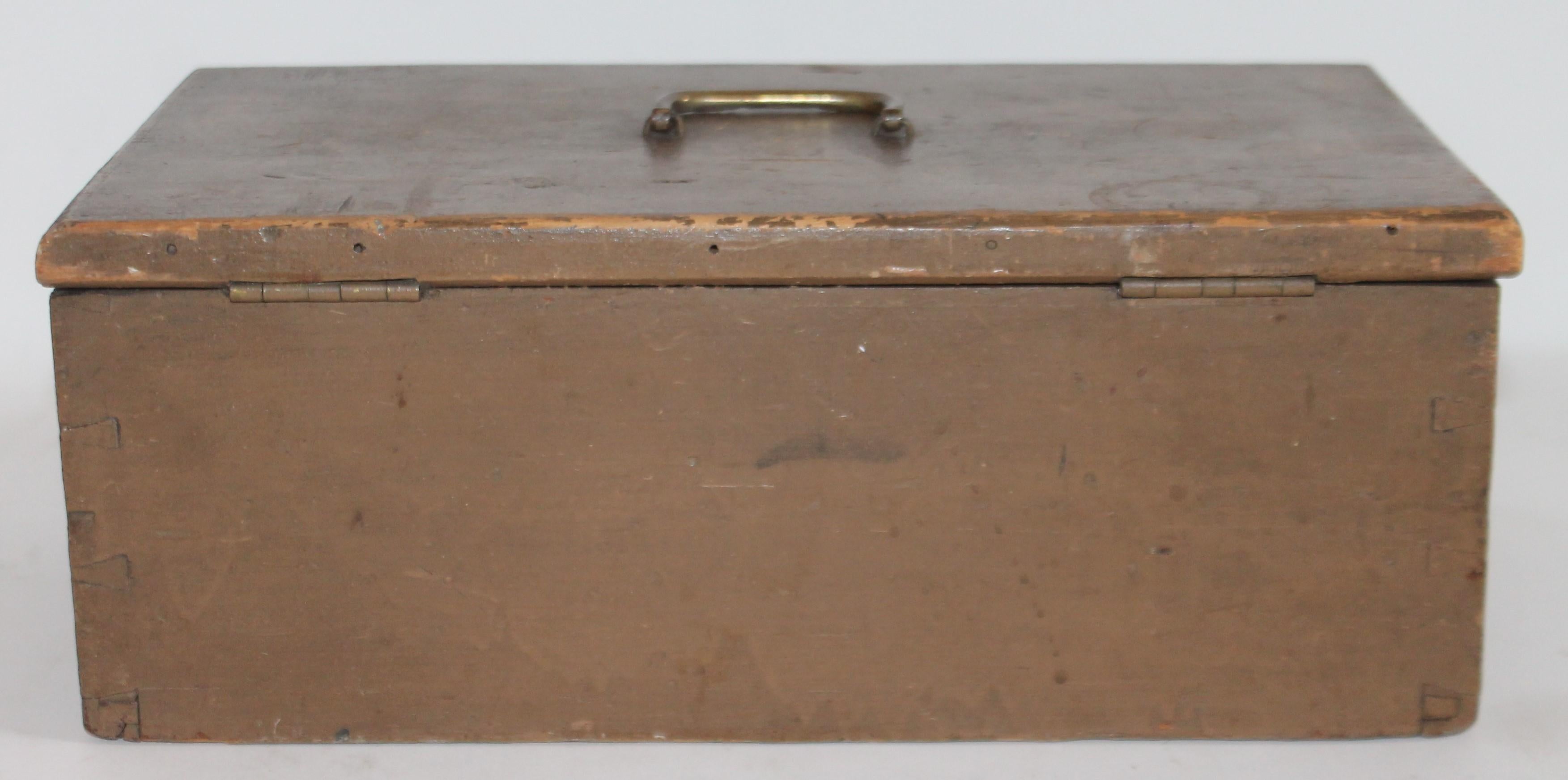 Country 19th Century Original Painted Dovetailed Document  Box For Sale
