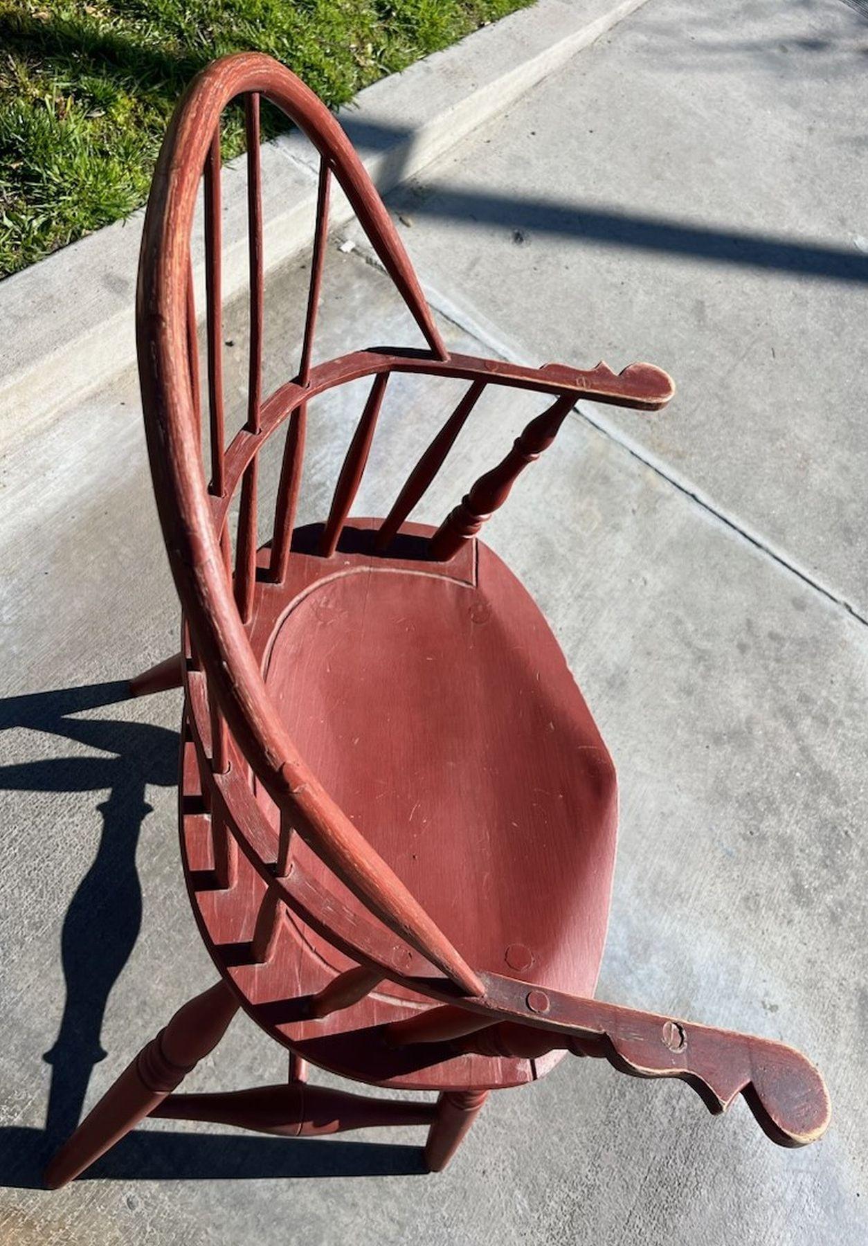 Hand-Carved 19thc Original Painted Extended Arm  Windsor Chair For Sale