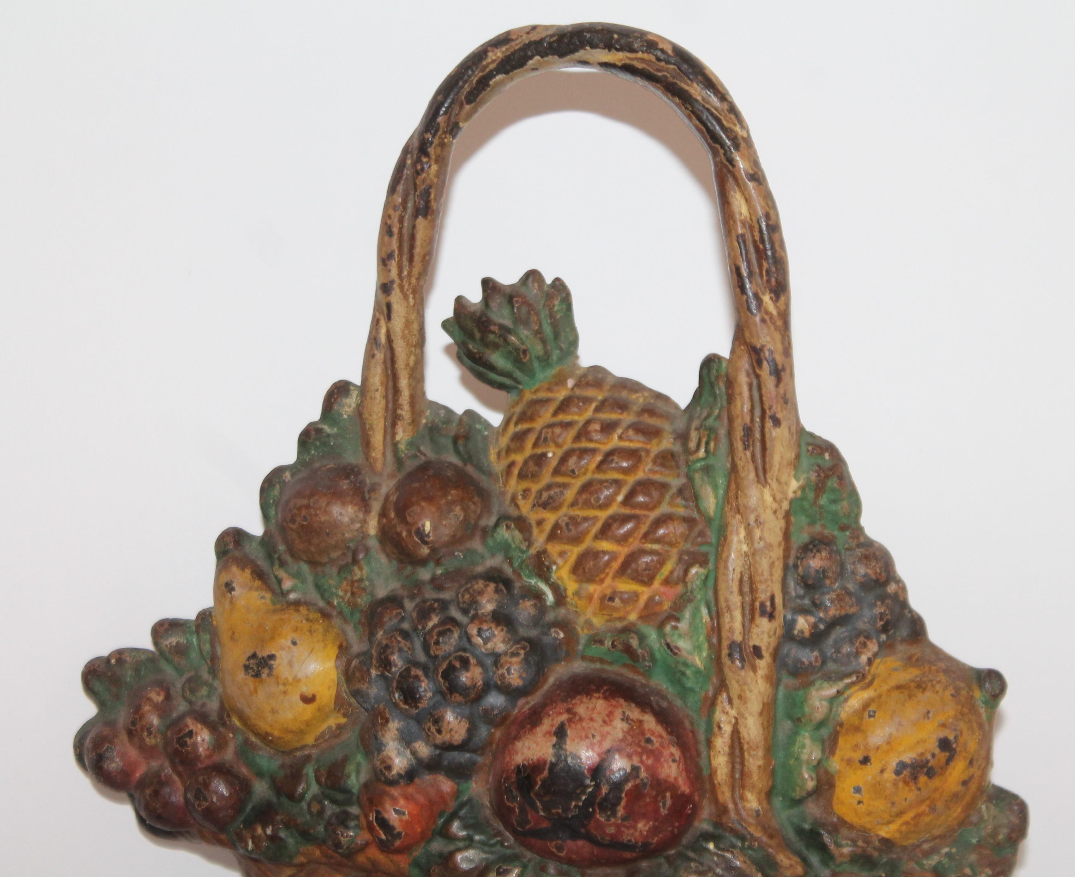 American 19th Century Original Painted Fruit Basket Door Stop For Sale