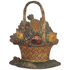 Butoir de porte à panier à fruits peint d'origine du XIXe siècle