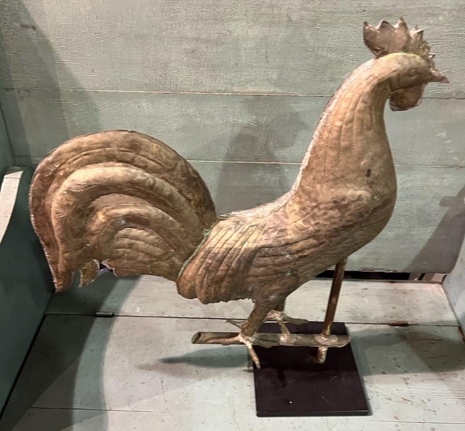 Copper 19th Century Original Painted Full Body Rooster Weathervane For Sale