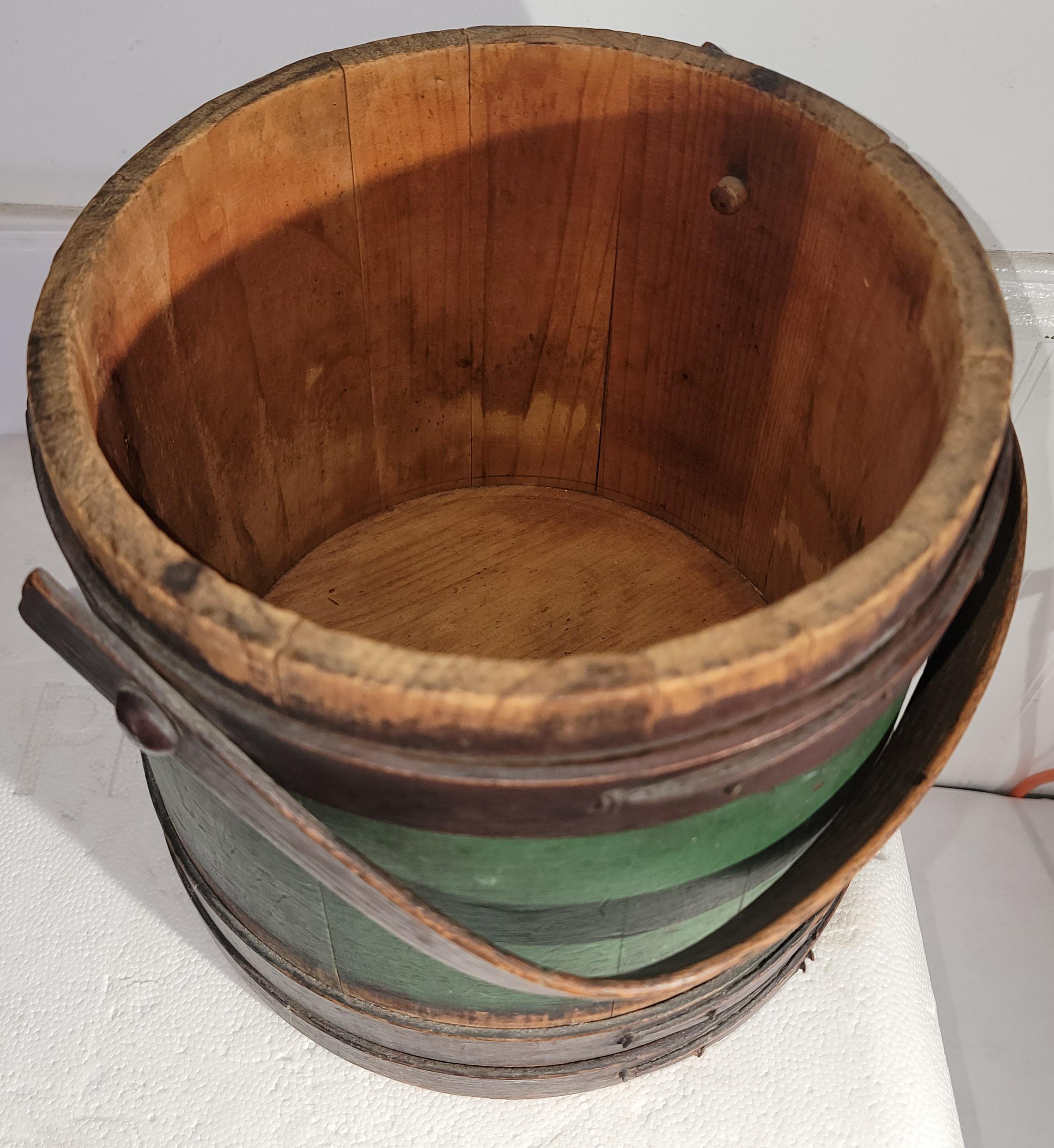 Hand-Crafted 19Thc Original Painted Furkin / Bucket From New England For Sale
