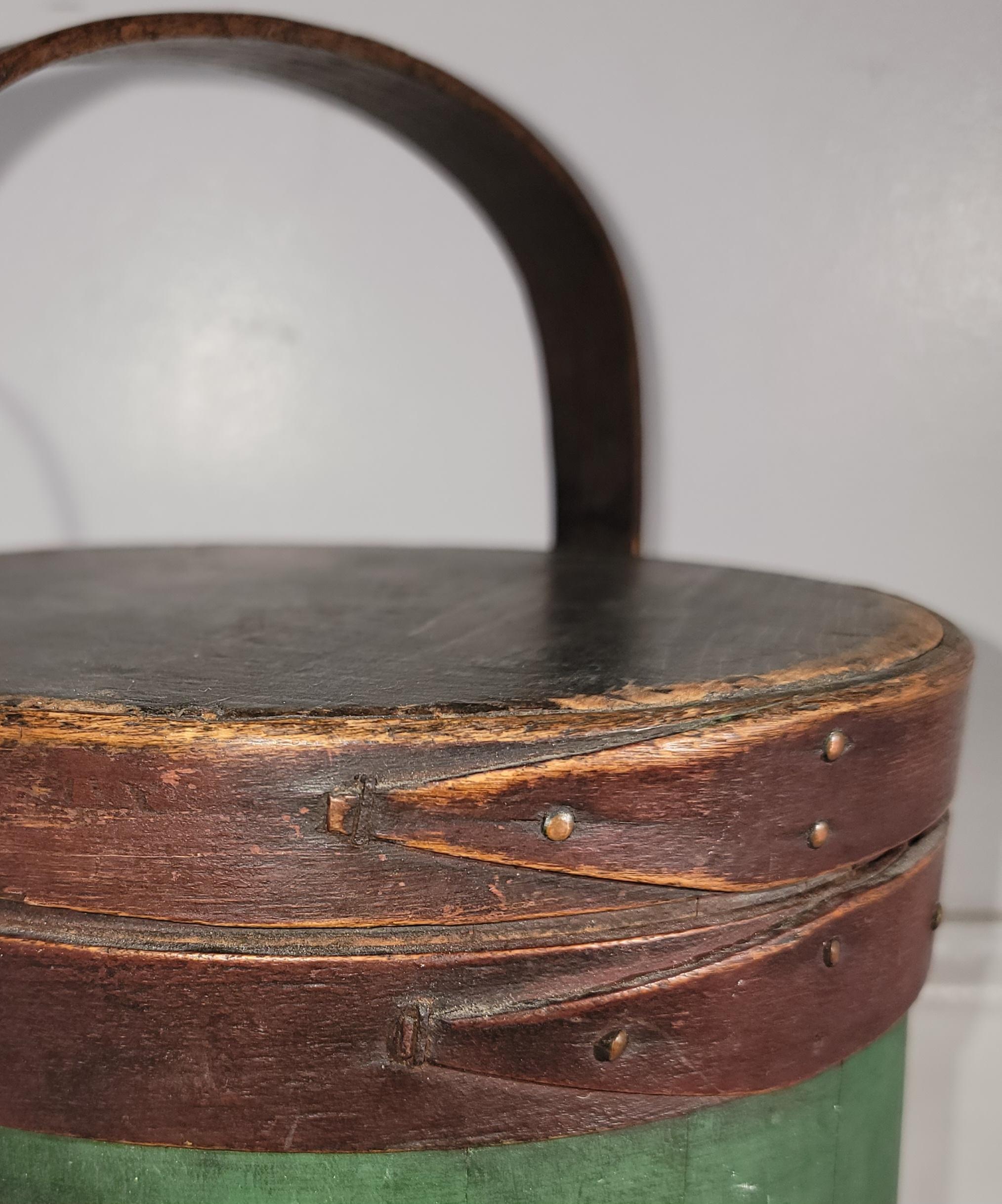 Wood 19Thc Original Painted Furkin / Bucket From New England For Sale