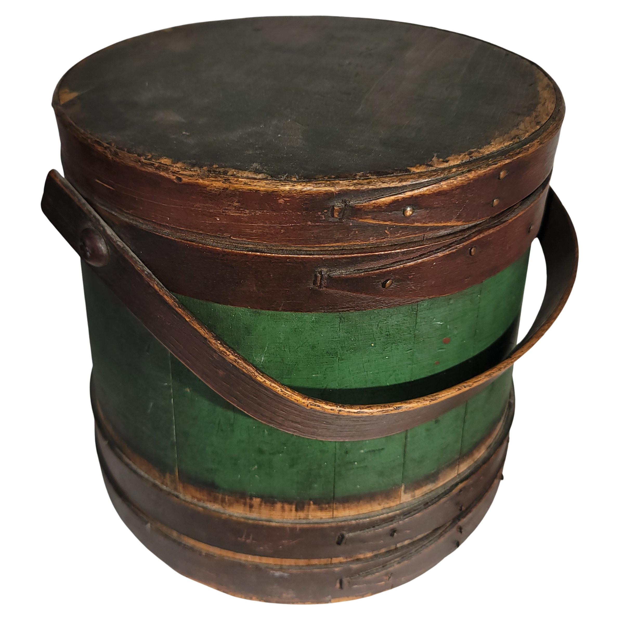 19Thc Original Painted Furkin / Bucket From New England For Sale