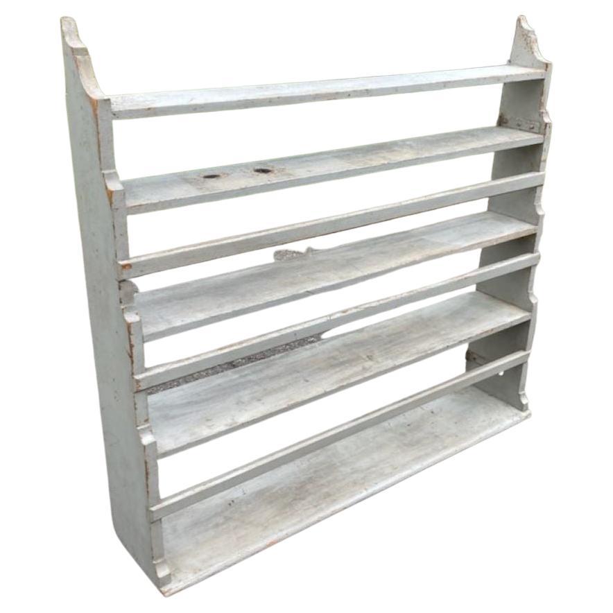 19Thc Original grey painted hanging  pewter wall shell in fantastic condition. The construction is amazing and dovetailed with amazing surface. This is  a large pewter wall shelf and is very sturdy condition.