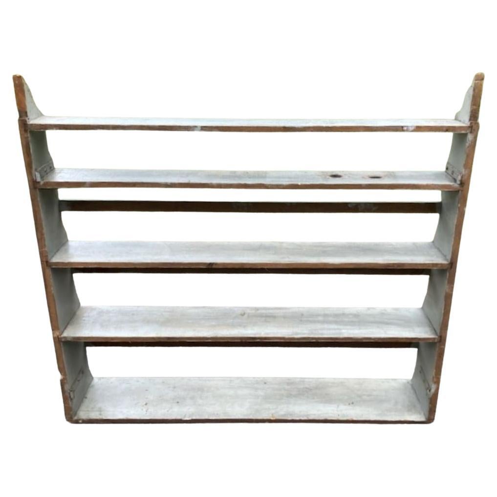 American 19thc Original Painted Grey Pewter Wall Shelf For Sale