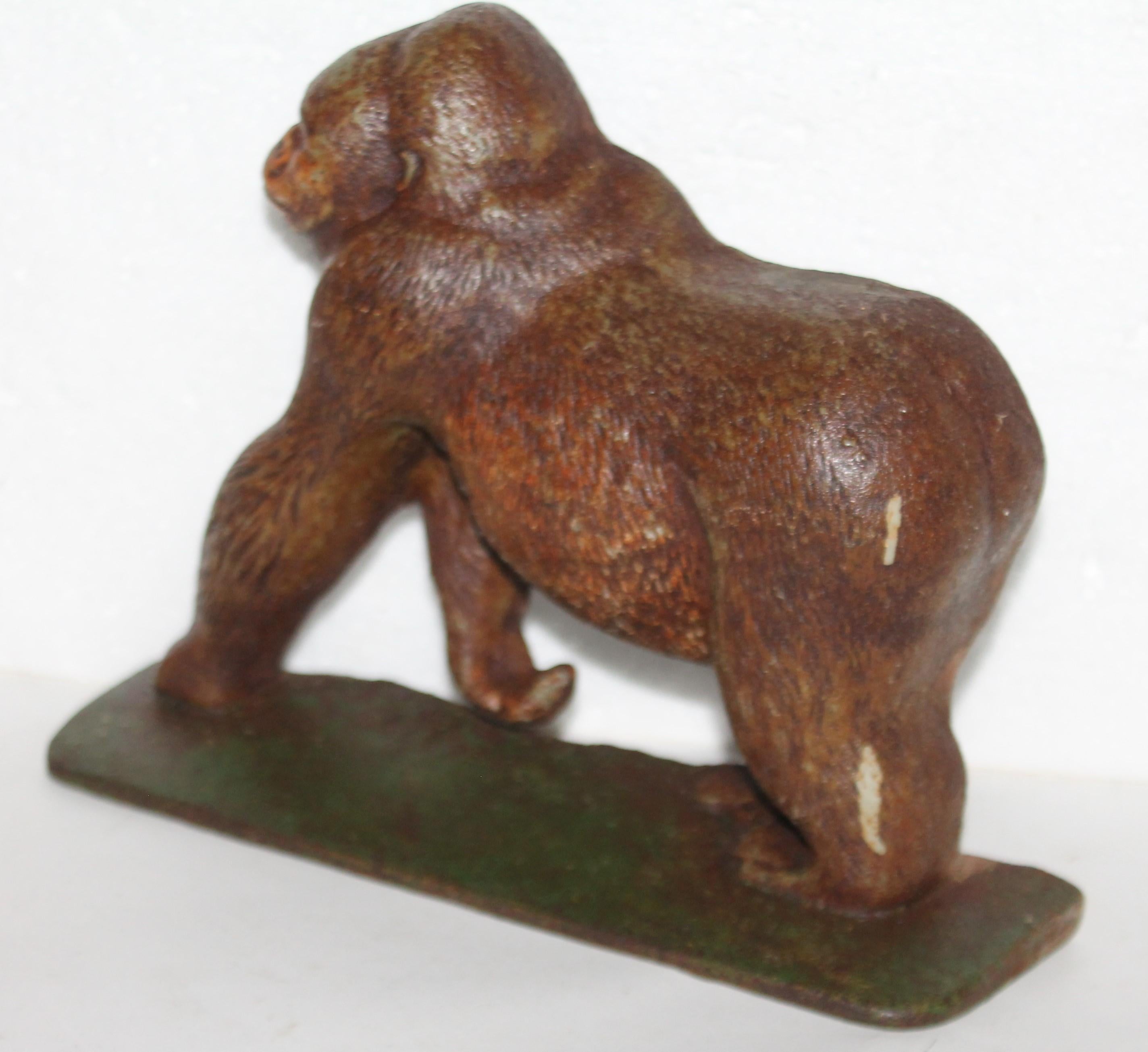 Hand-Painted 19th Century Original Painted Hubley Gorilla Door Stop For Sale