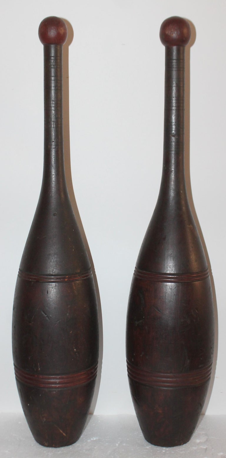 19th Century Original Painted Juggling Pins For Sale at 1stDibs