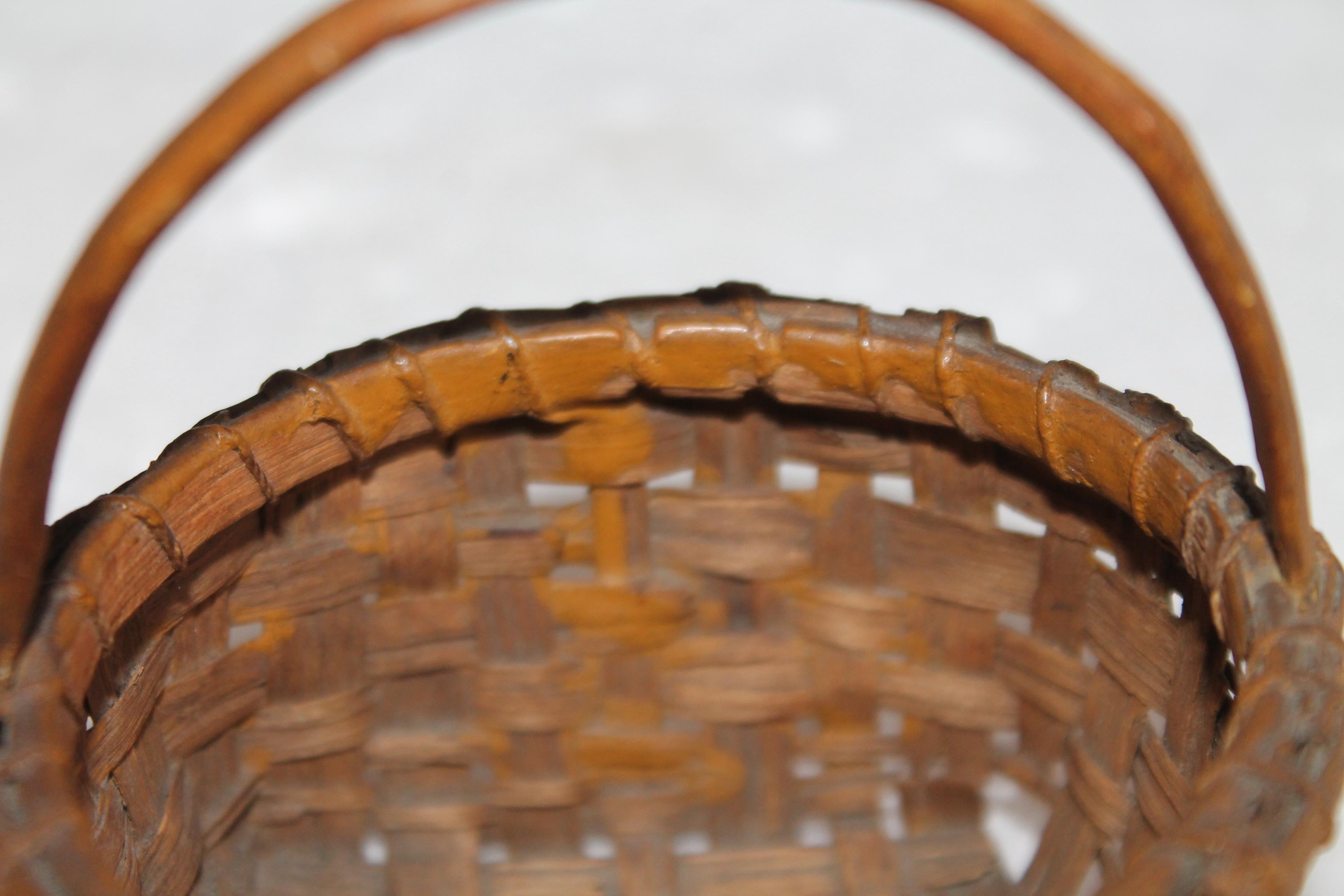 Hemp 19th Century Original Painted Miniature Basket For Sale