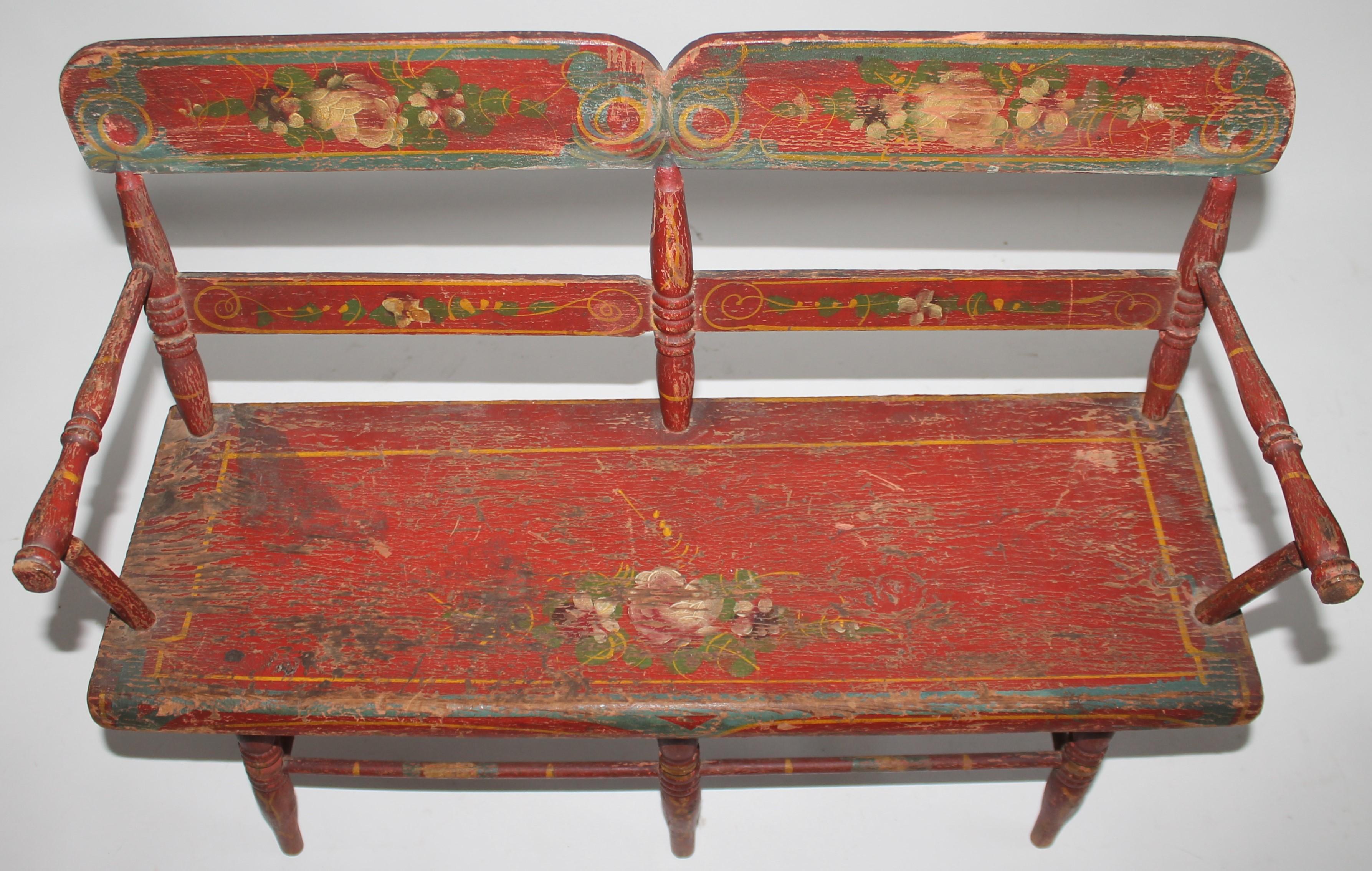 Hand-Crafted 19thc Original Painted Miniature Settee From Pennsylvania For Sale