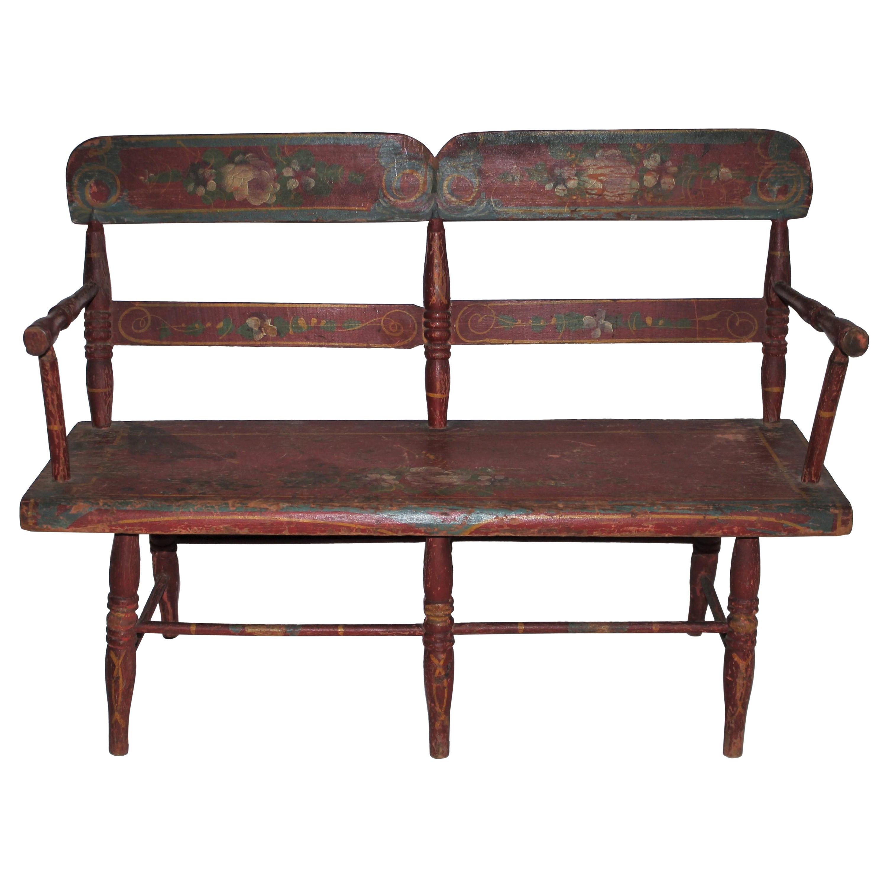 19thc Original Painted Miniature Settee From Pennsylvania