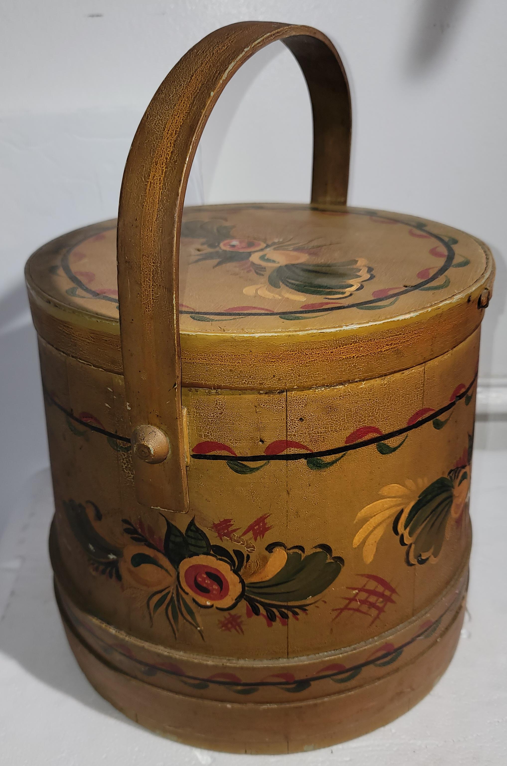 19thc Original Painted Pennsylvania Furkin / Bucket In Good Condition For Sale In Los Angeles, CA