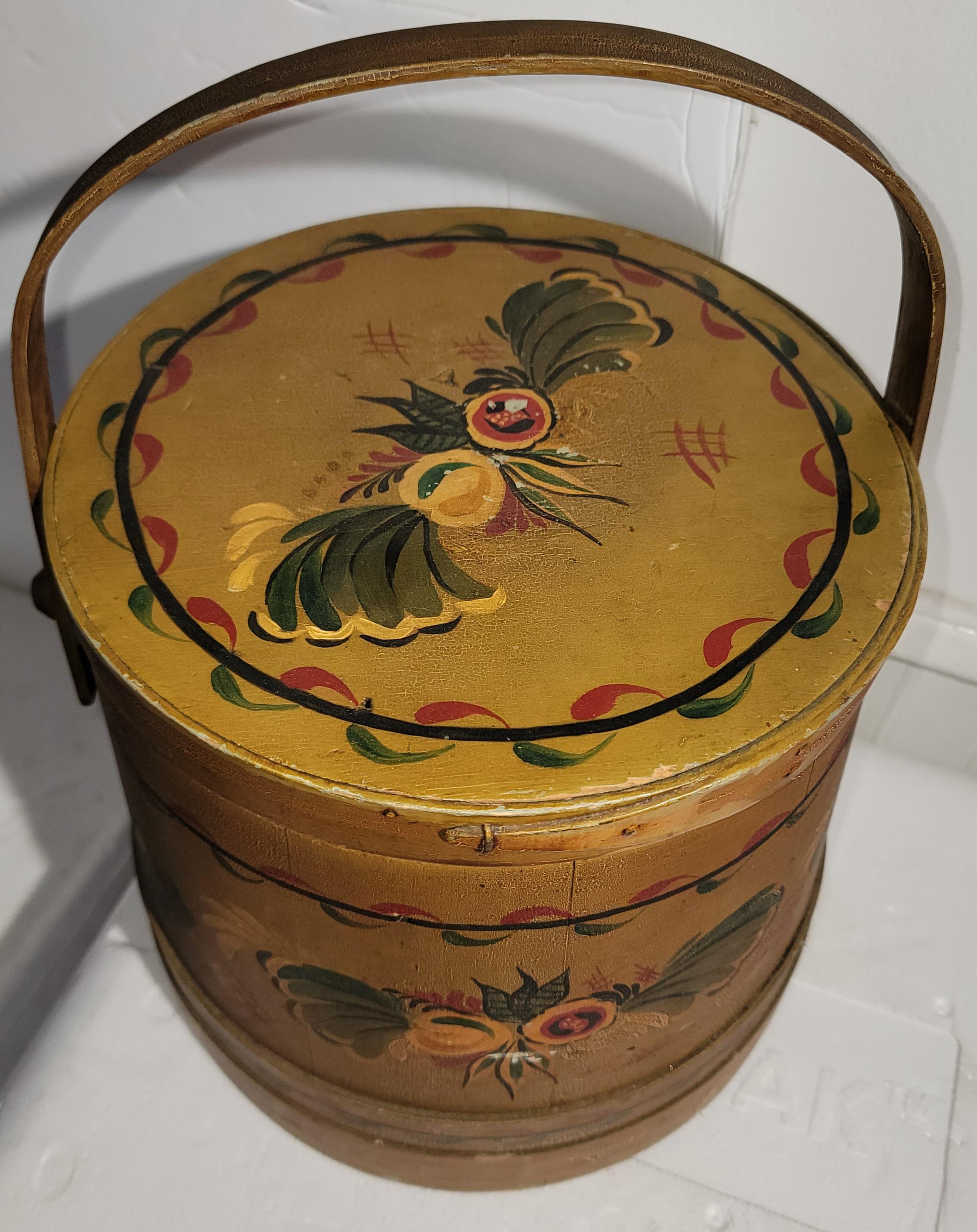 19th Century 19thc Original Painted Pennsylvania Furkin / Bucket For Sale