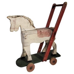 Used 19Thc Original Painted Pull Toy Horse