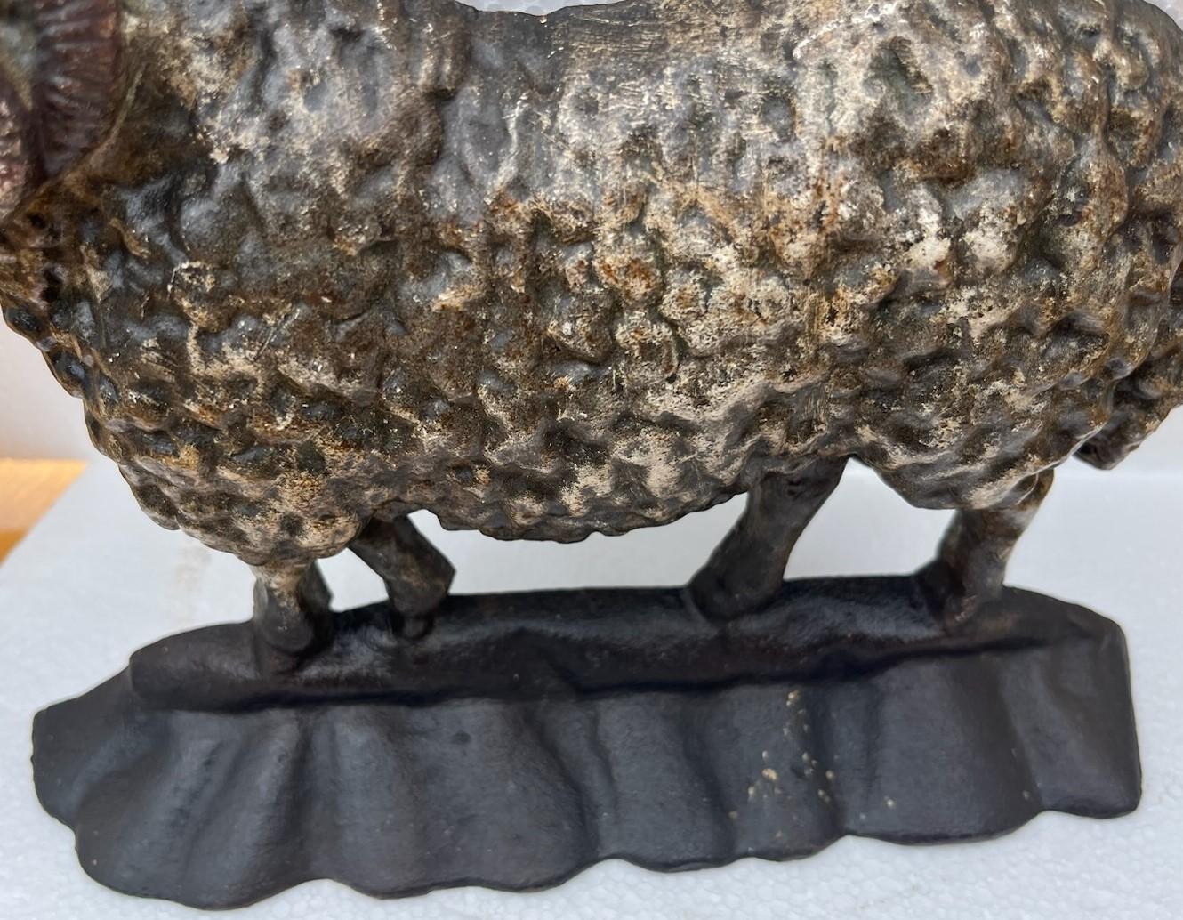 19th Century Original Painted Ram Cast Iron Door Stop In Good Condition In Los Angeles, CA