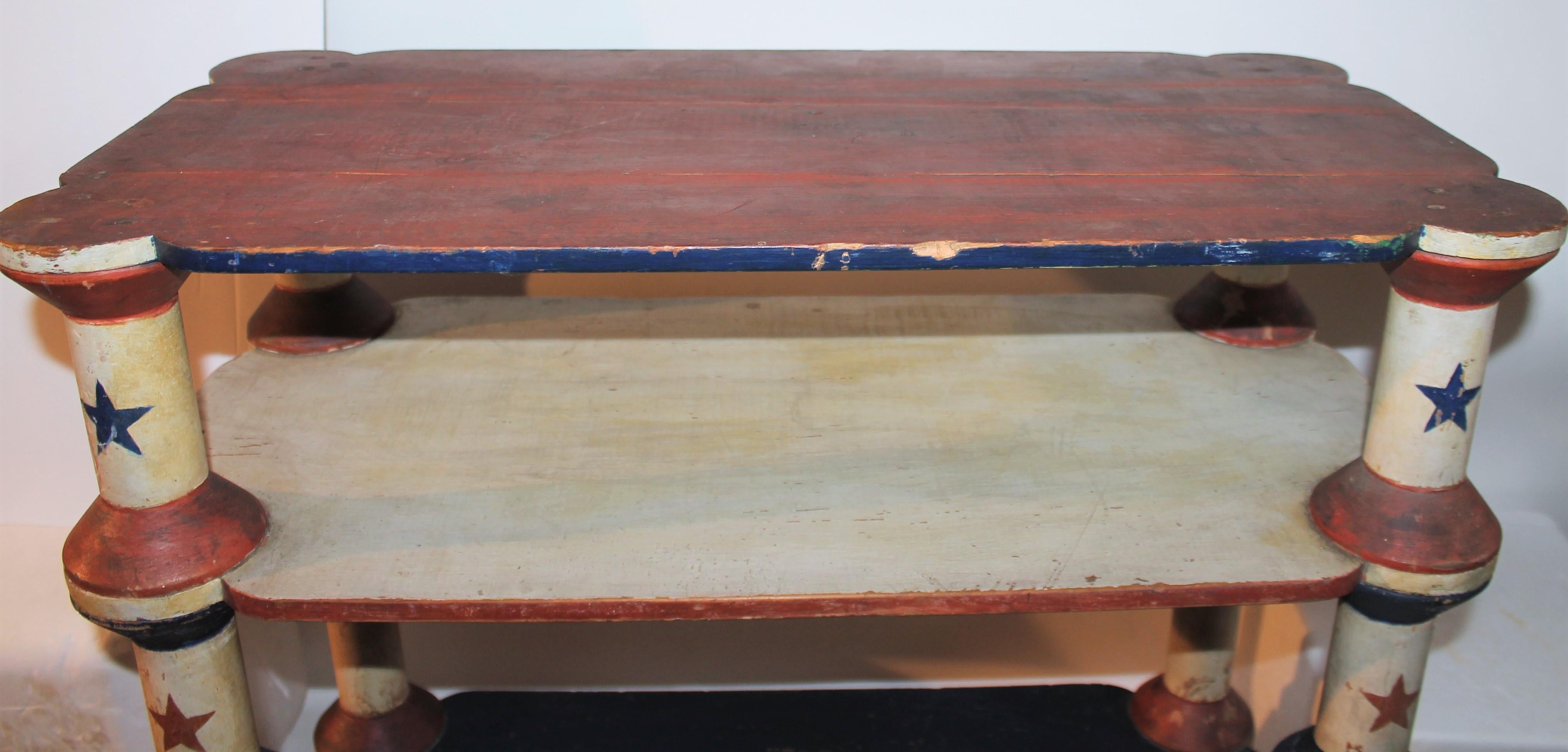 19thc Original Painted Red-White & Blue Spool Shelf 4