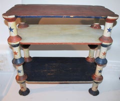 19thc Original Painted Red-White & Blue Spool Shelf