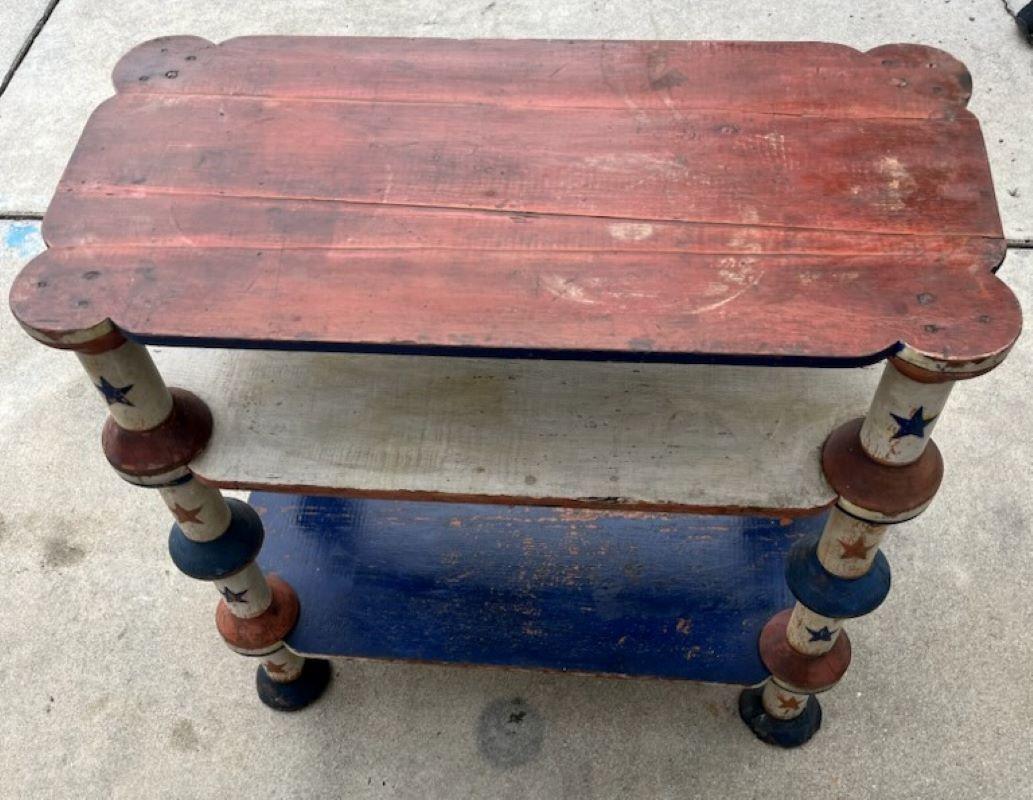 19thc Original Painted Red-White & Blue Spool Shelf In Good Condition For Sale In Los Angeles, CA