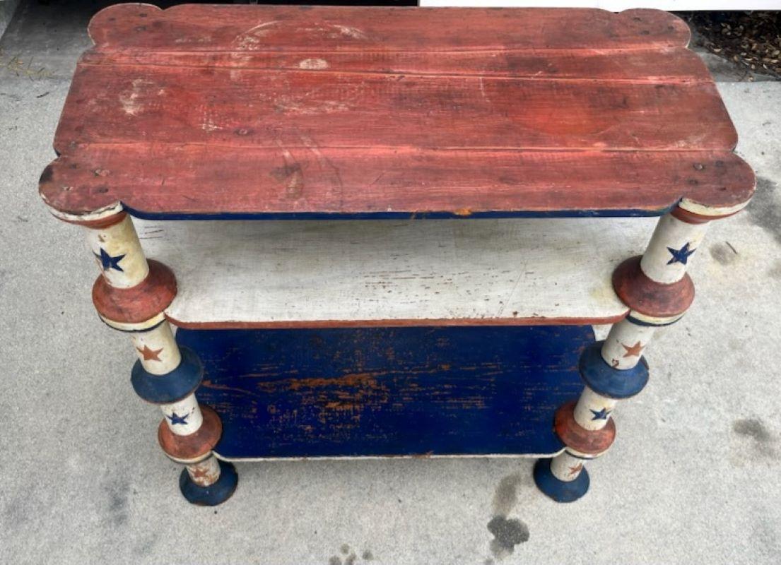 19th Century 19thc Original Painted Red-White & Blue Spool Shelf For Sale