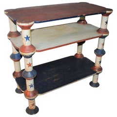 19thc Original Painted Red-White & Blue Spool Shelf