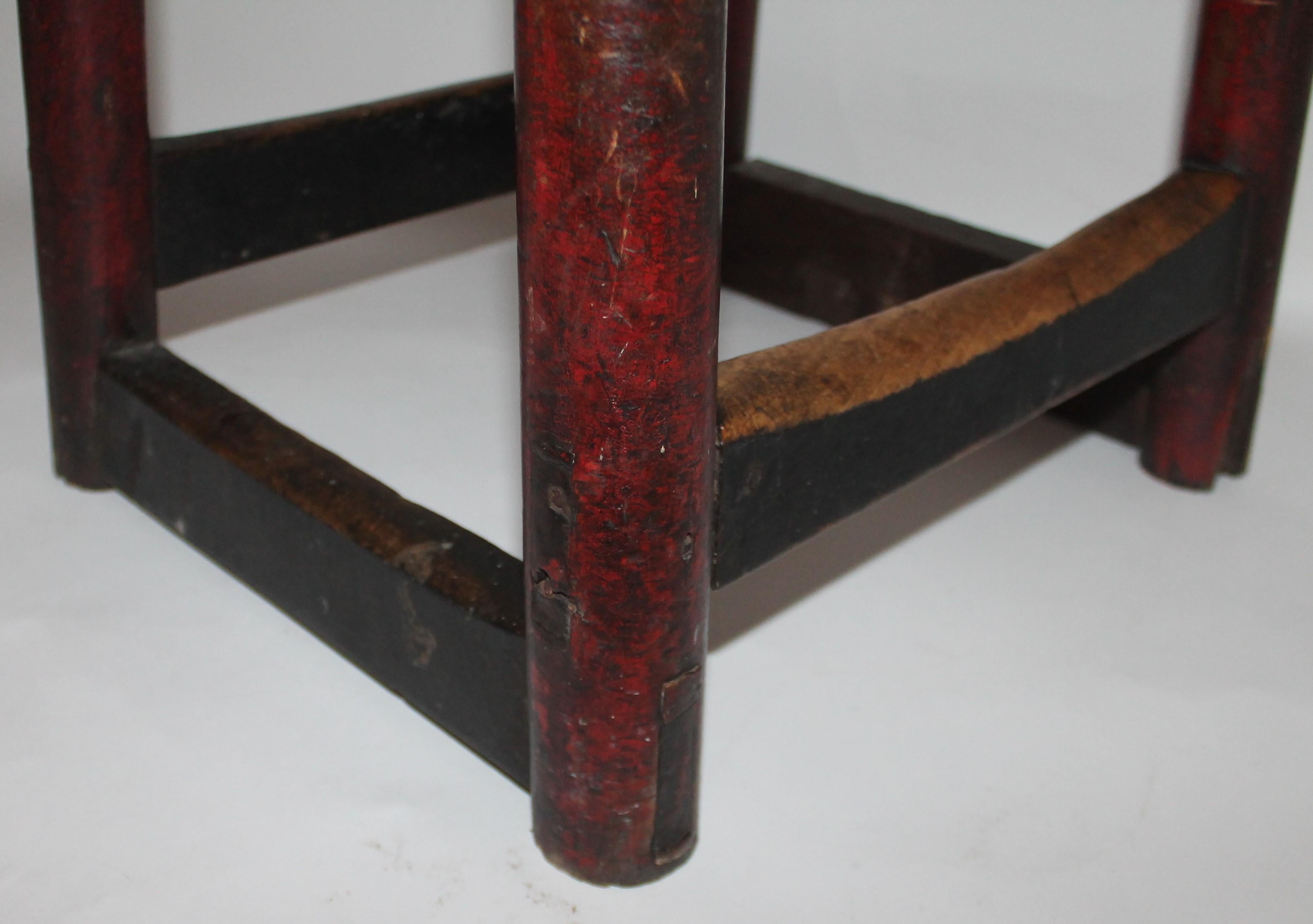 American 19th Century Original Painted Saddle Seat Bar Stool