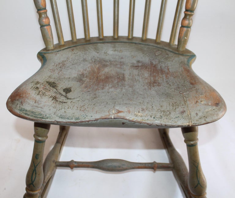 19th Century Original Painted Sage Green Windsor Rocking Chair For Sale