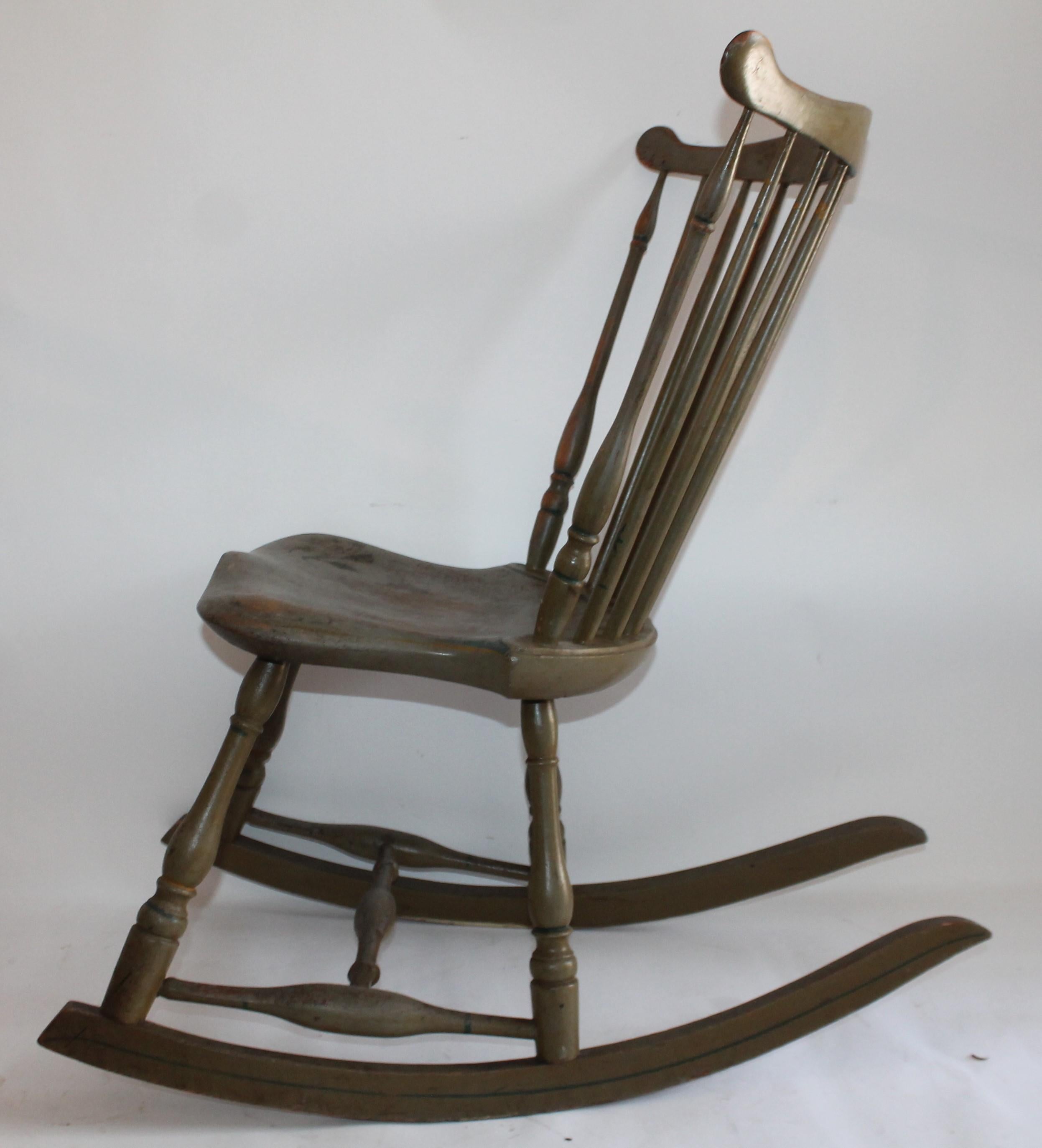 American 19th Century Original Painted Sage Green Windsor Rocking Chair For Sale
