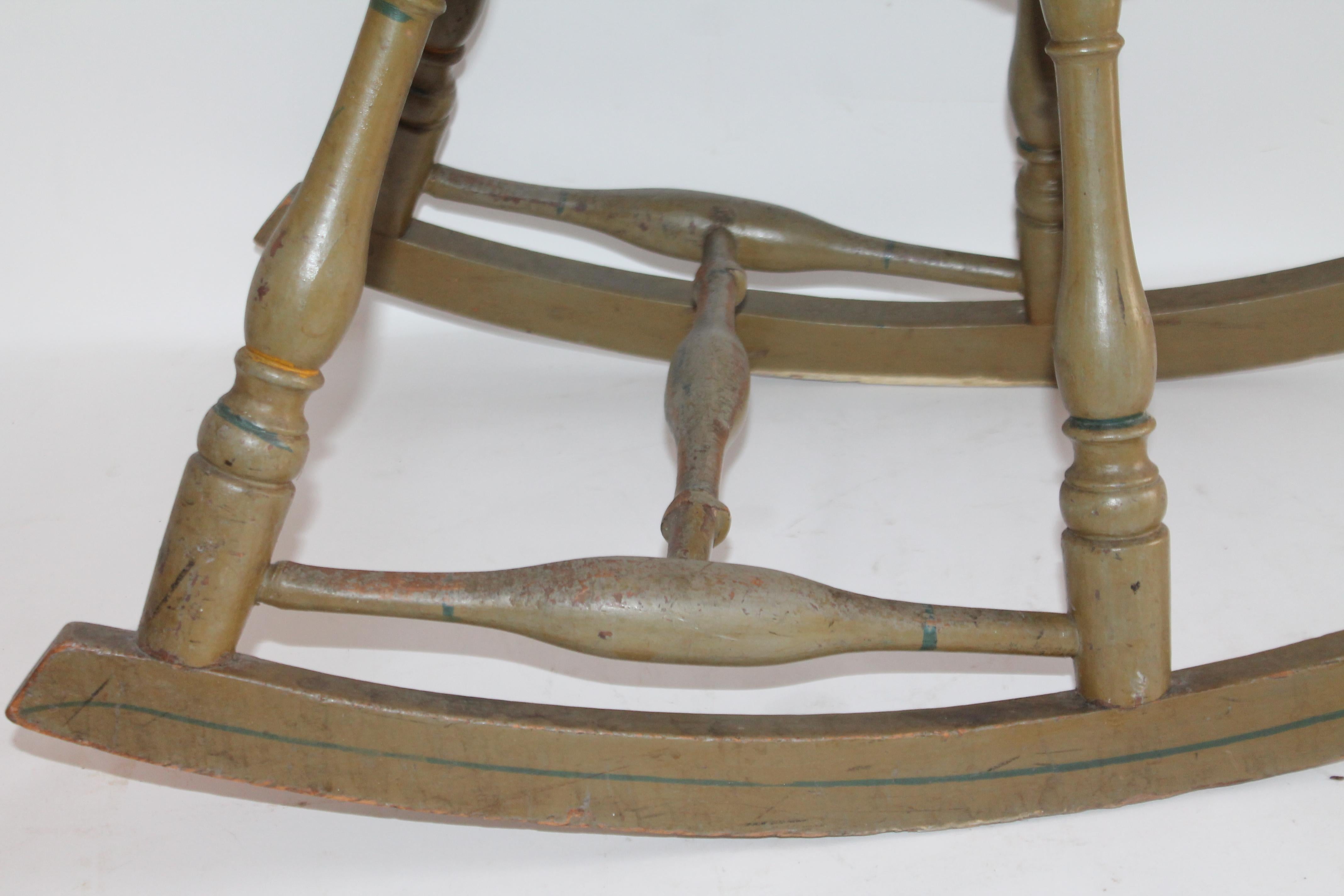 19th Century Original Painted Sage Green Windsor Rocking Chair In Good Condition For Sale In Los Angeles, CA