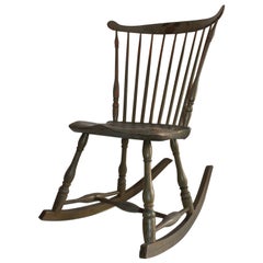 19th Century Original Painted Sage Green Windsor Rocking Chair