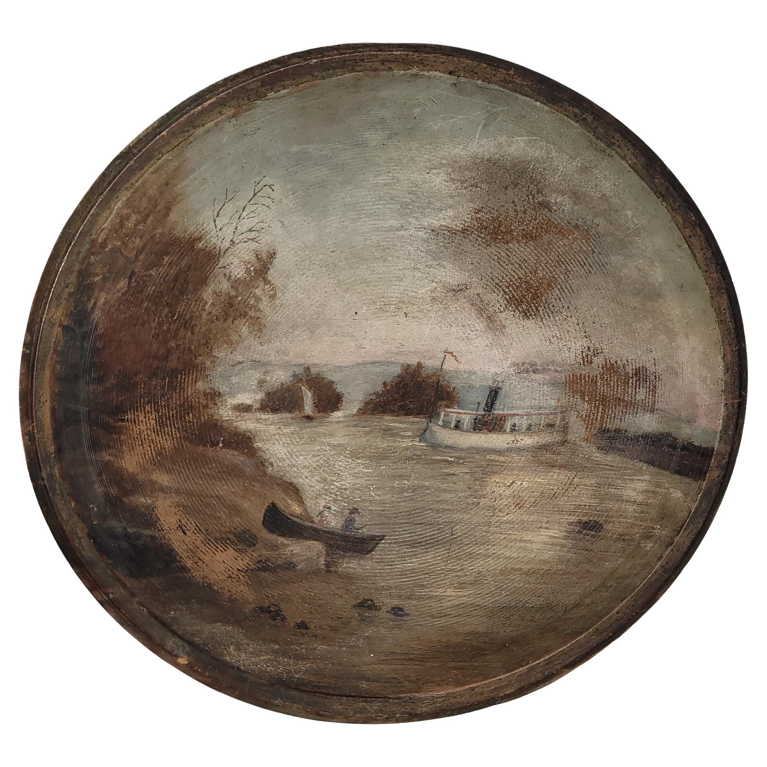 19Thc Original Painted  Scene Butter Bowl