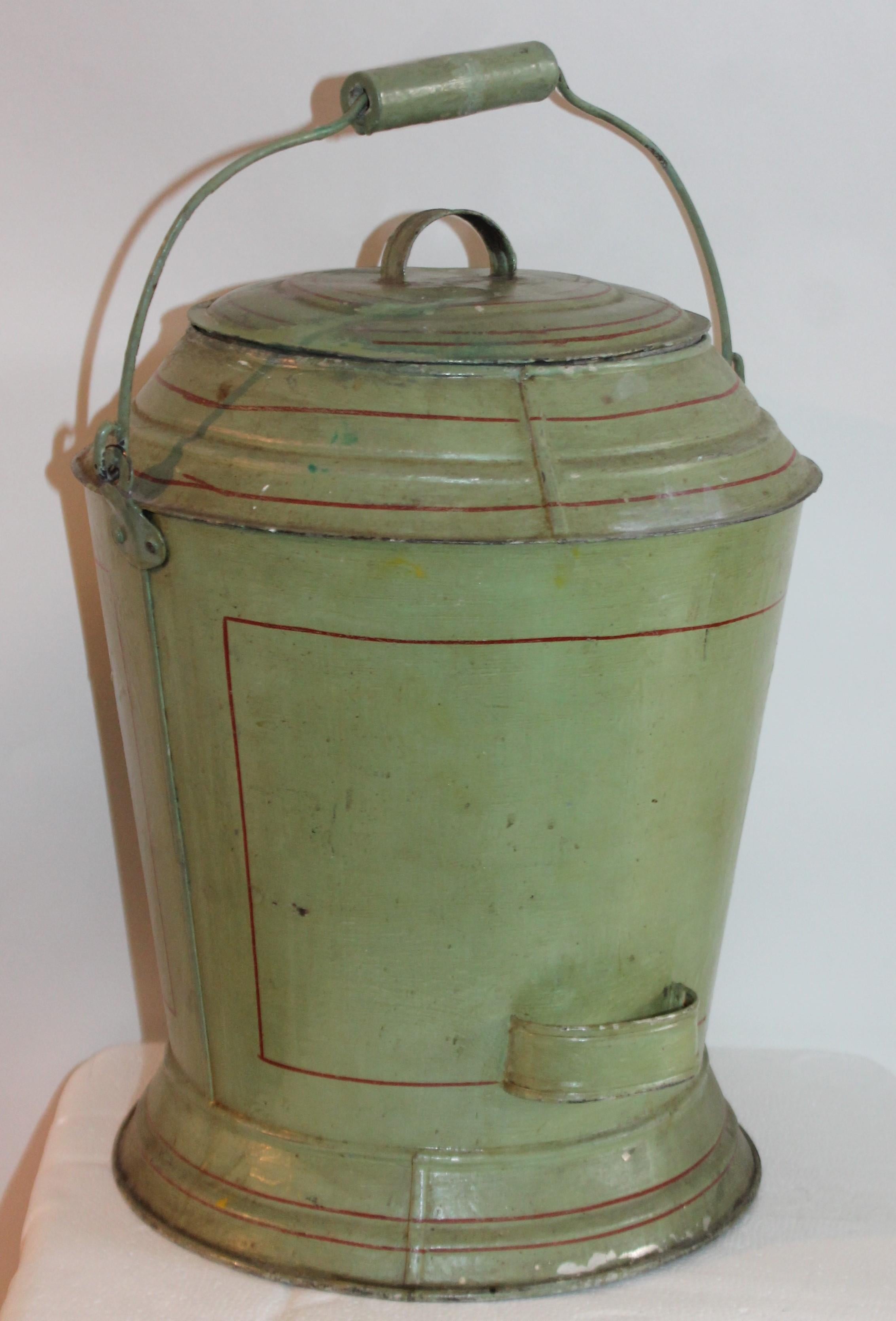 Adirondack 19th Century Original Painted Tin Coal Bucket