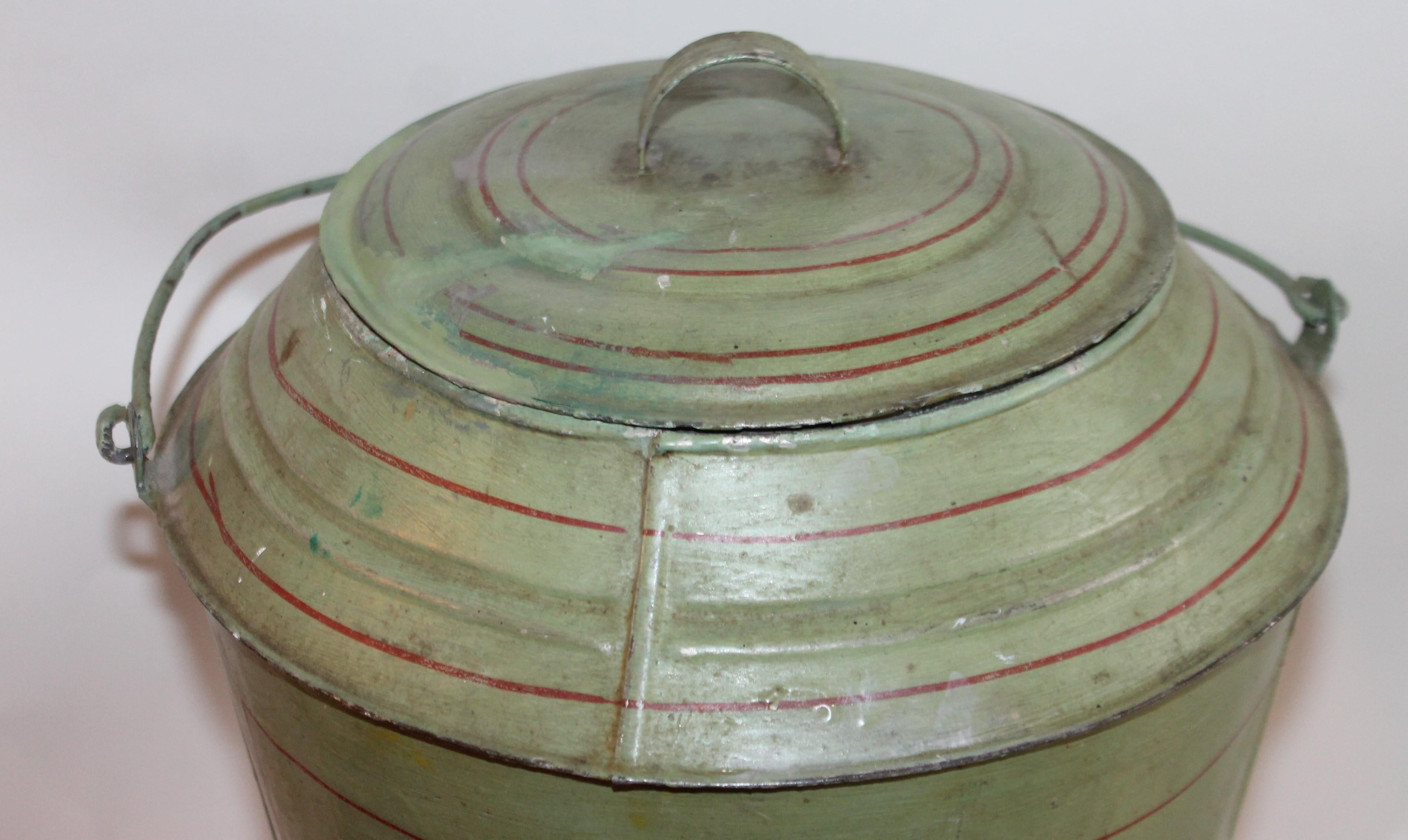 American 19th Century Original Painted Tin Coal Bucket