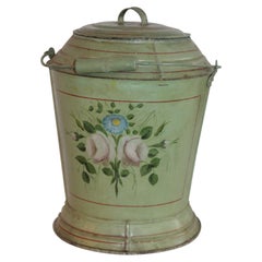 Antique 19th Century Original Painted Tin Coal Bucket