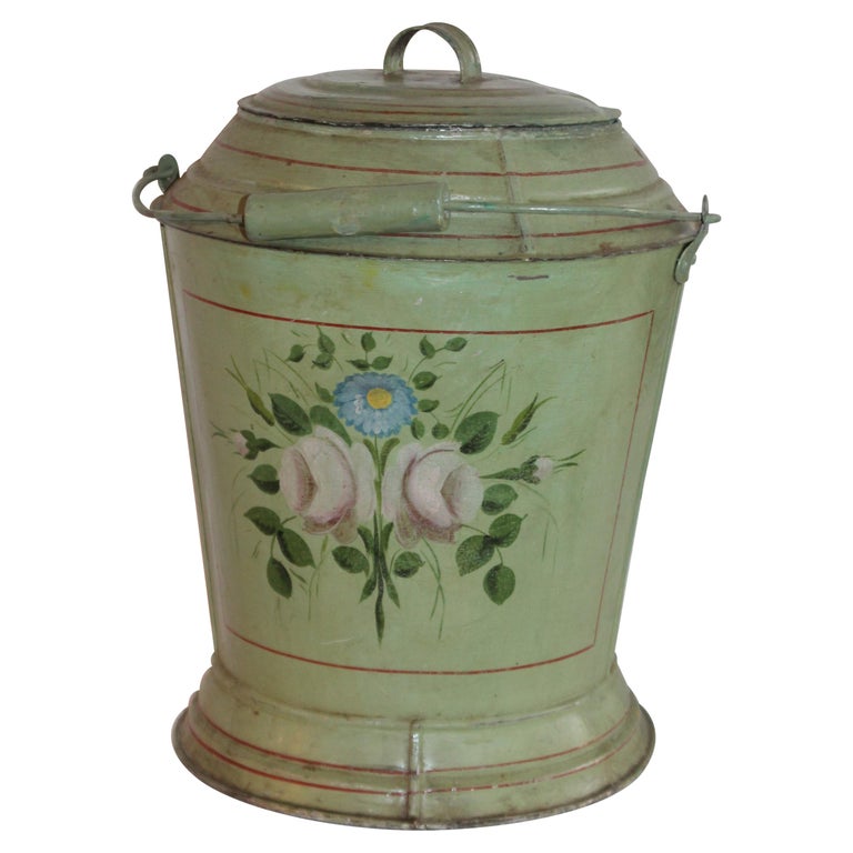 19th Century Original Painted Tin Coal Bucket For Sale at 1stdibs