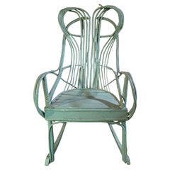 19thc Original Painted Turquoise Bentwood Rocker