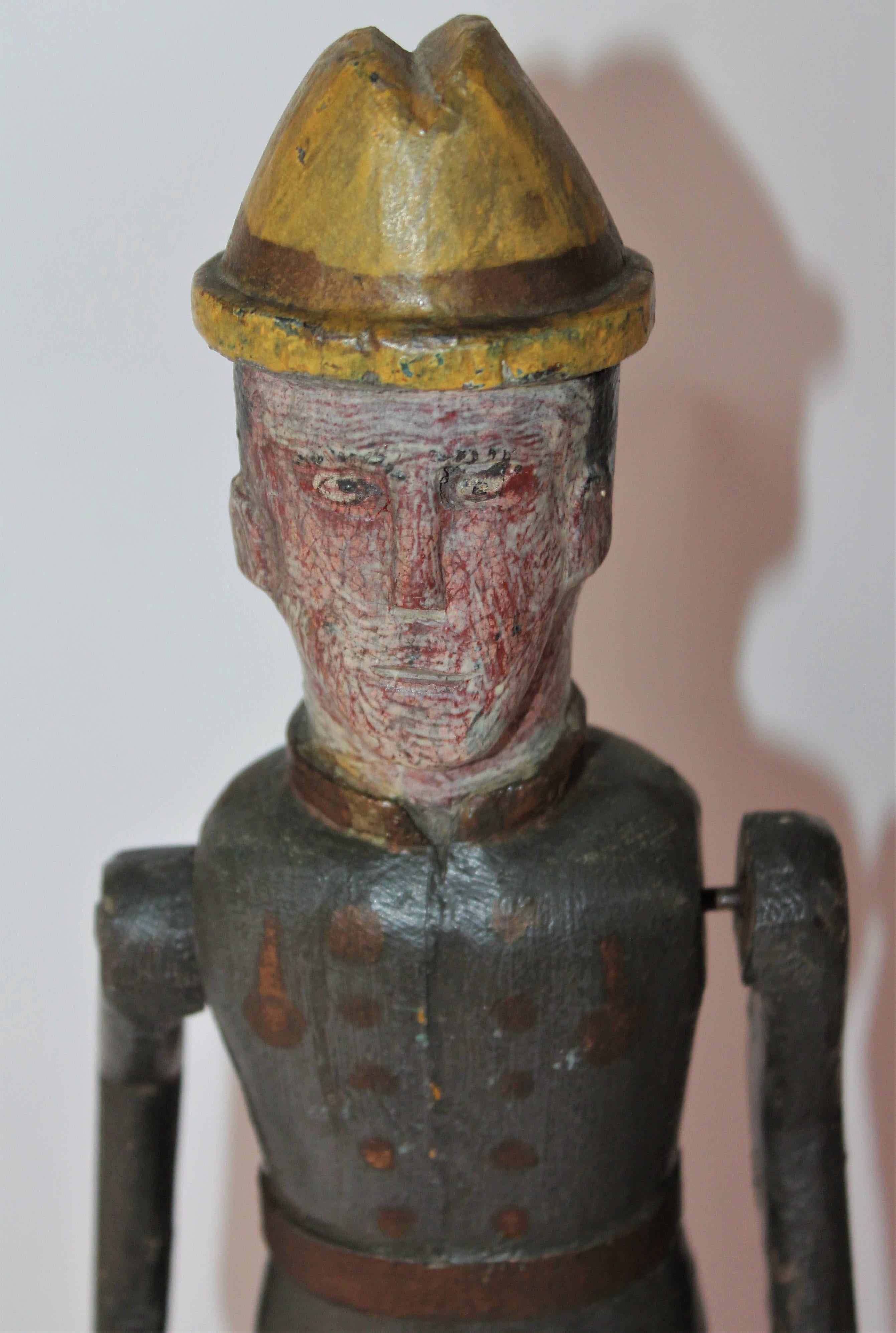 Folk Art 19th Century Original Painted Whirlygig Soldier on Stand