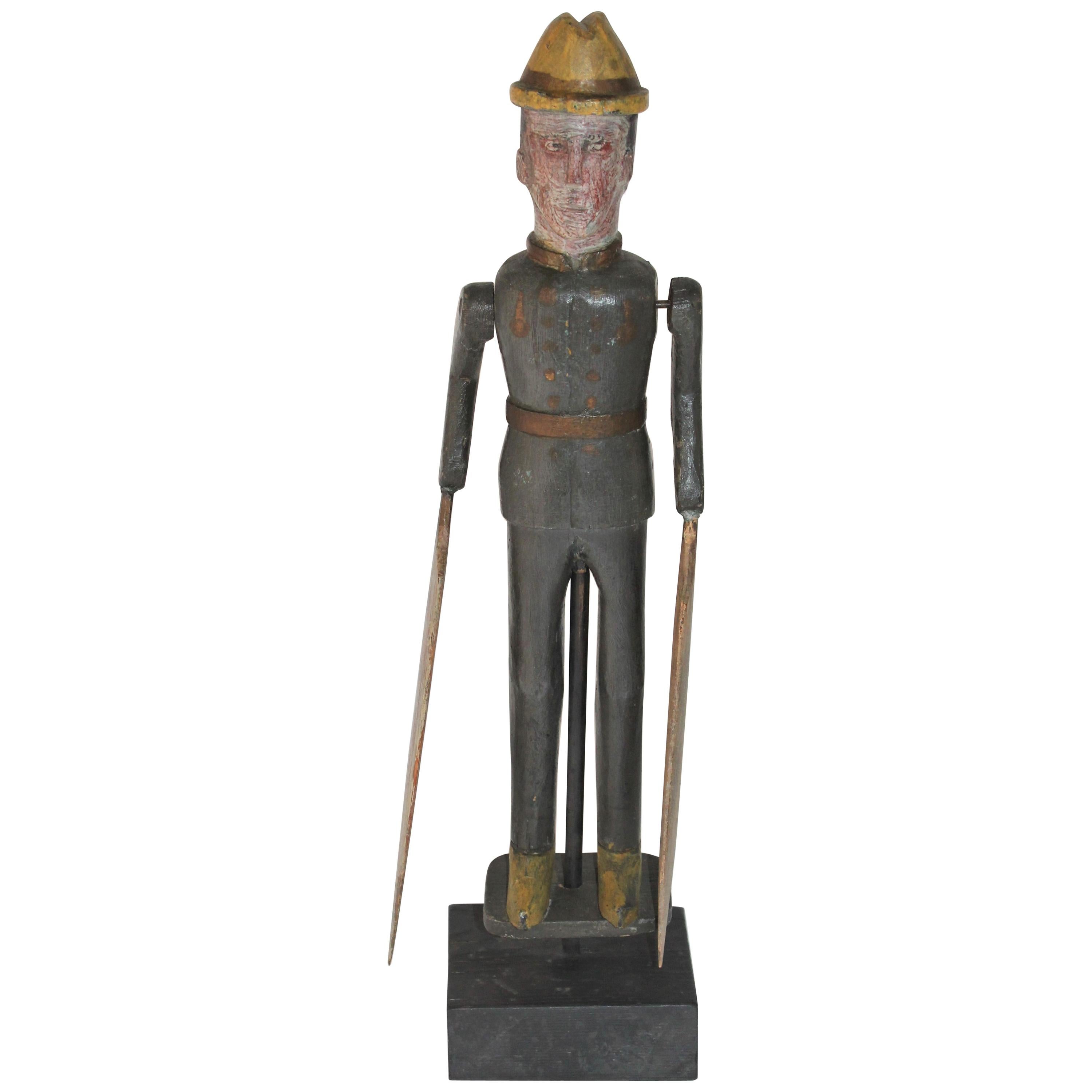 19th Century Original Painted Whirlygig Soldier on Stand