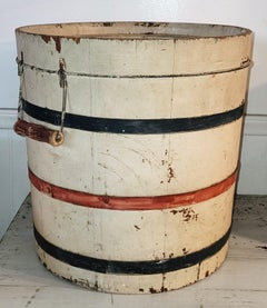 19thc Original Painted White Bucket With Handles