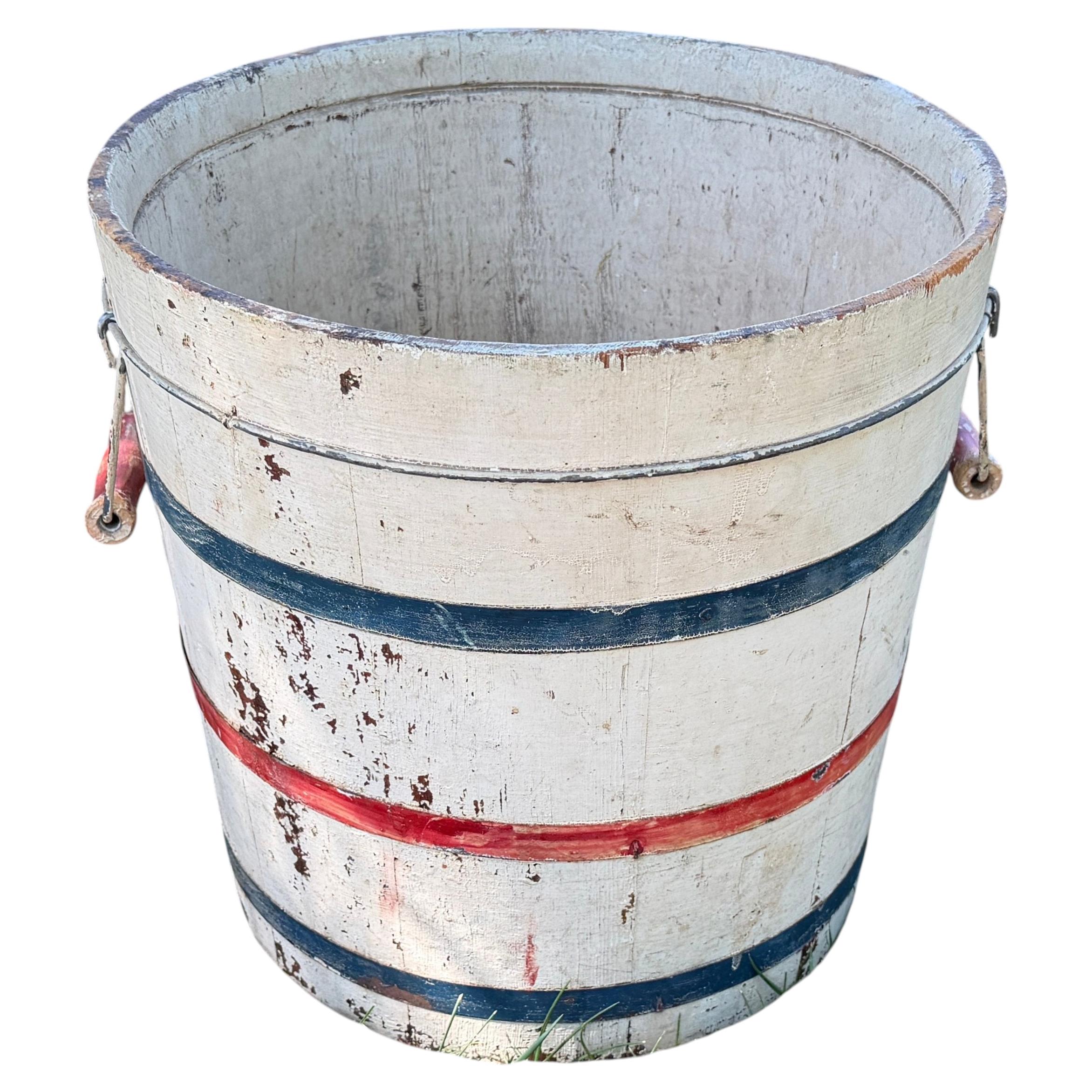 19thc Original Painted White Bucket With Handles